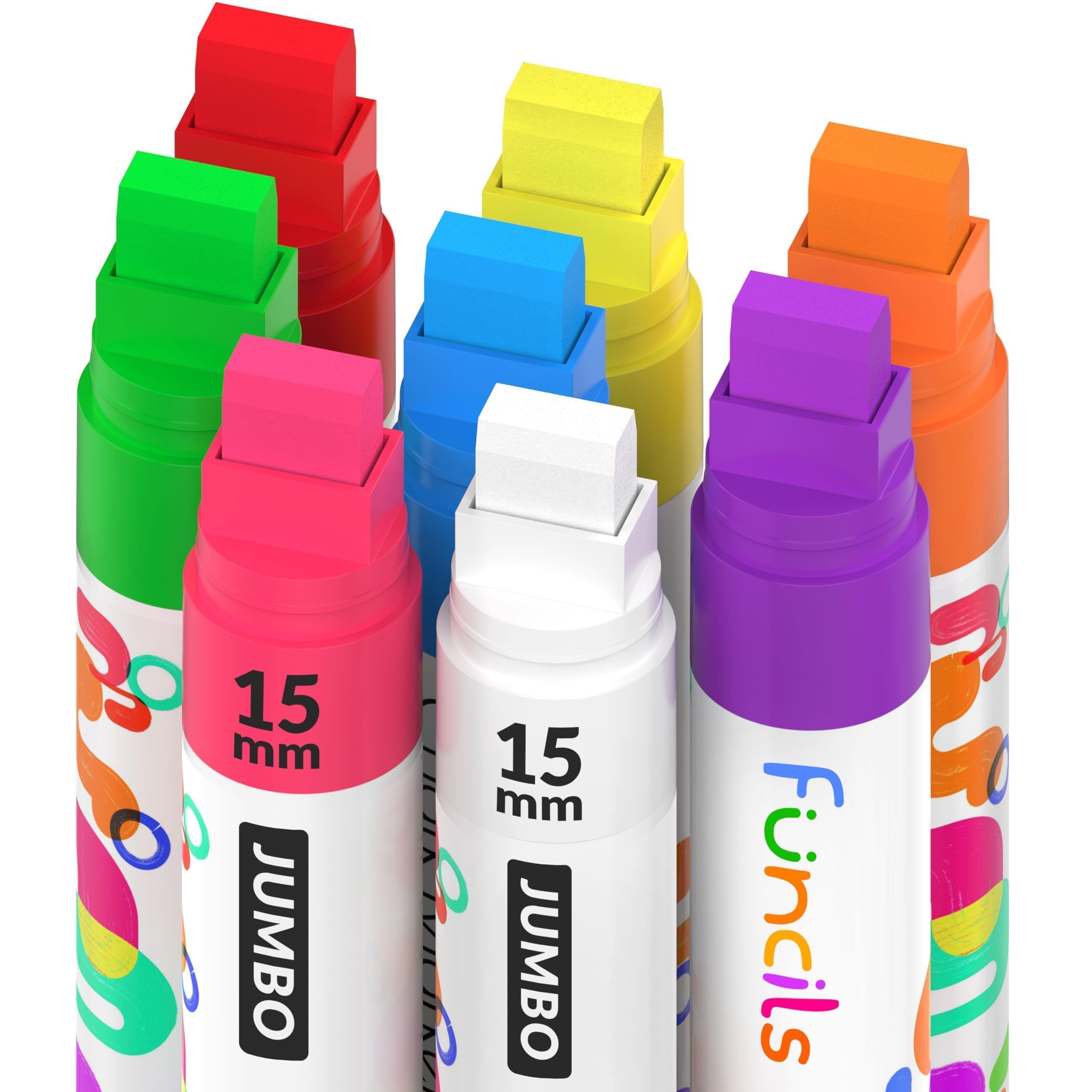 Washable Window Markers for Cars - 15mm Jumbo Colored Pens - Neon Paint Chalk Markers for Glass, Chalkboard, Blackboard - Perfect for Teachers, Kids & Businesses - Great for Menu Boards, Bistro Signs & DIY Projects