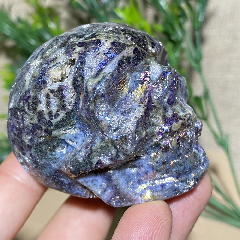 Natural Purple Aura Sphalerite Skull Quartz Crystal - Healing Stone for Reiki, Meditation & Witchcraft - Unique Geode Mineral Specimen for Spiritual Home Decor & Room Aesthetics
