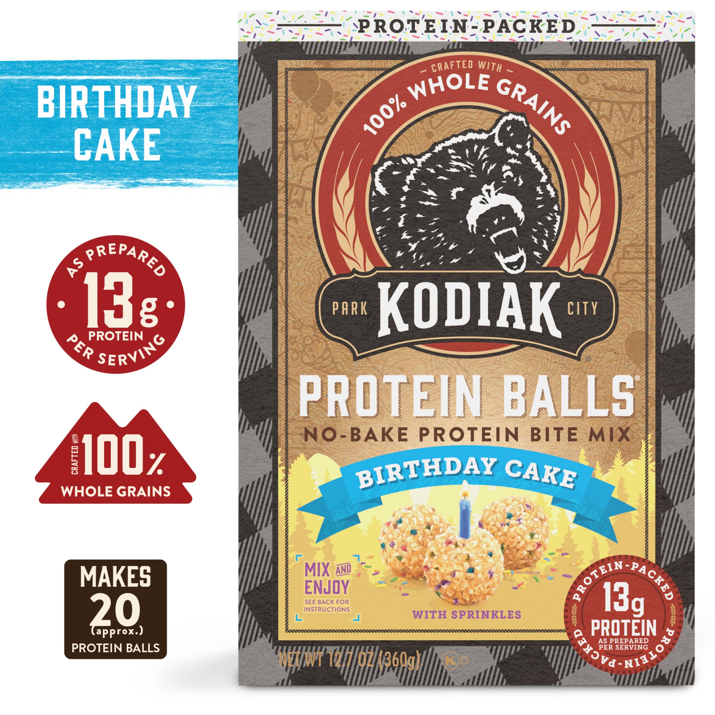 Kodiak Cakes Oatmeal Protein Ball Mix - Birthday Cake Flavor, High Protein Snack, 100% Whole Grains, Pack of 6 | Perfect for Healthy Breakfast, Post-Workout Fuel & On-the-Go Energy Boost