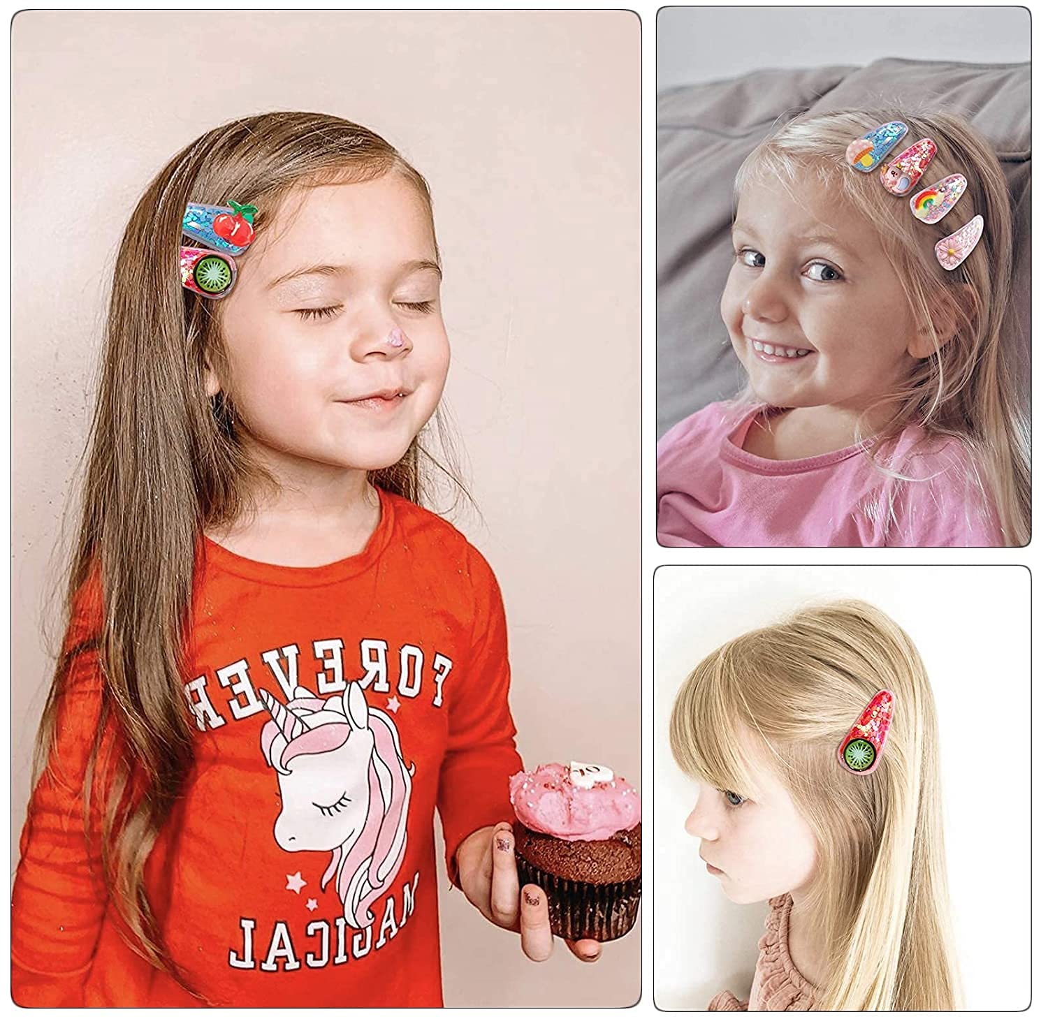 ANNACREATIONS 20-Pack Multicolor Sequins Snap Hair Clips - Transparent Fruit & Cartoon Animal Glitter Hair Accessories for Girls | Perfect for School, Parties & Everyday Styling