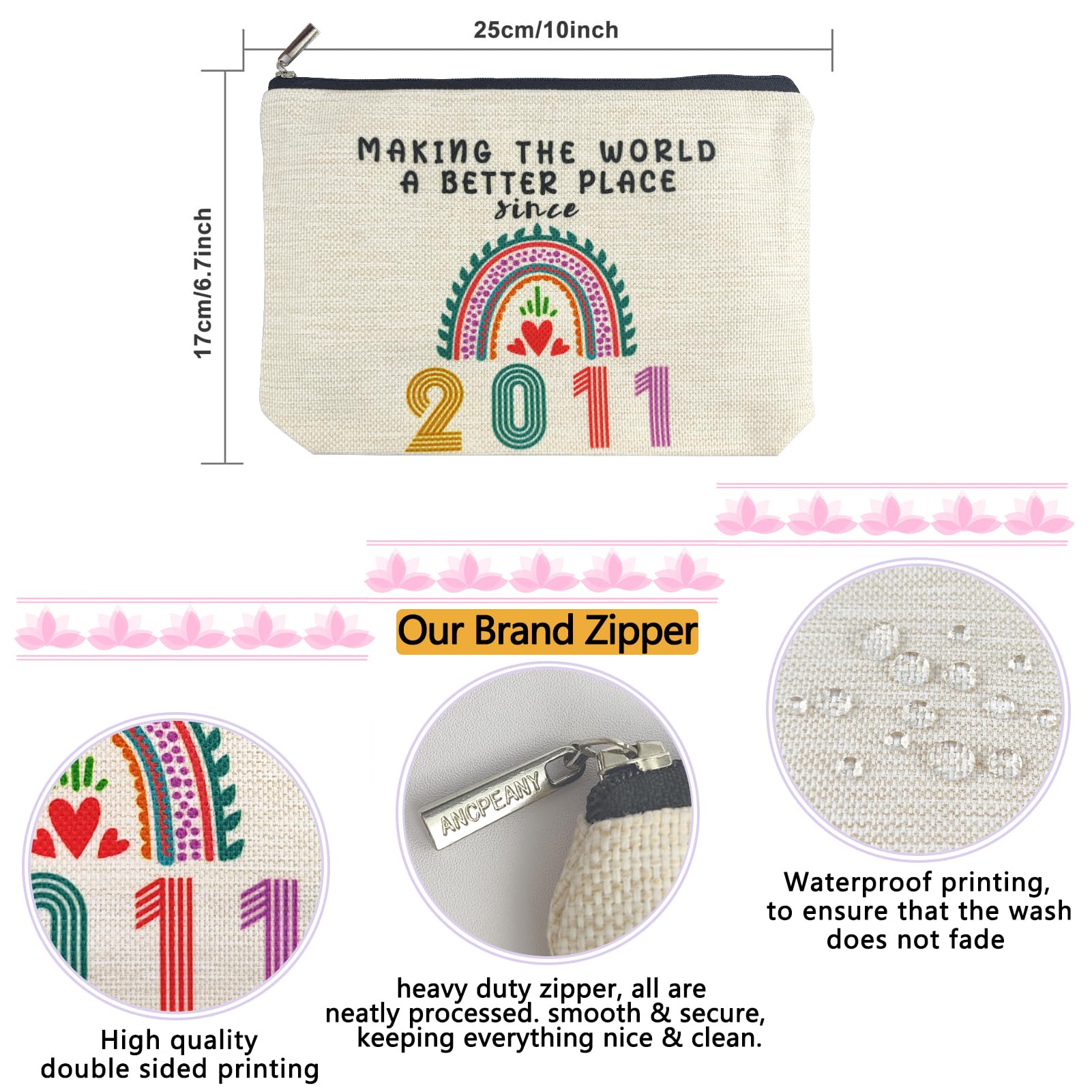 Best 14th Birthday Gifts for Teen Girls - Funny 2011 Themed Makeup Bags & Cosmetic Travel Pouch - Perfect Gift for Daughter, Sister, Niece - Trendy Teen Accessories for School, Travel & Sleepovers