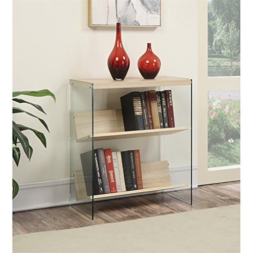 Convenience Concepts SoHo Bookcase - Weathered White & Glass Shelves for Living Room, Office, or Bedroom Storage & Display