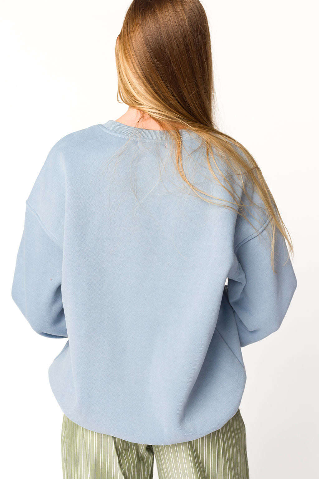 Stone Blue Colorblocked Crewneck Sweater | Stylish & Comfortable Pullover for Women | Perfect for Casual Outings & Layering in Fall & Winter