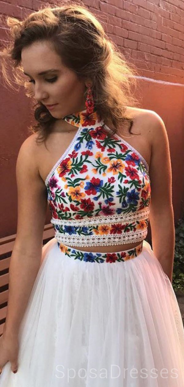 Elegant White Halter Two-Piece Embroidery Prom Dress | Custom Sweet 16 Evening Gown (Style 18457) for Formal Dances, Weddings & Special Occasions