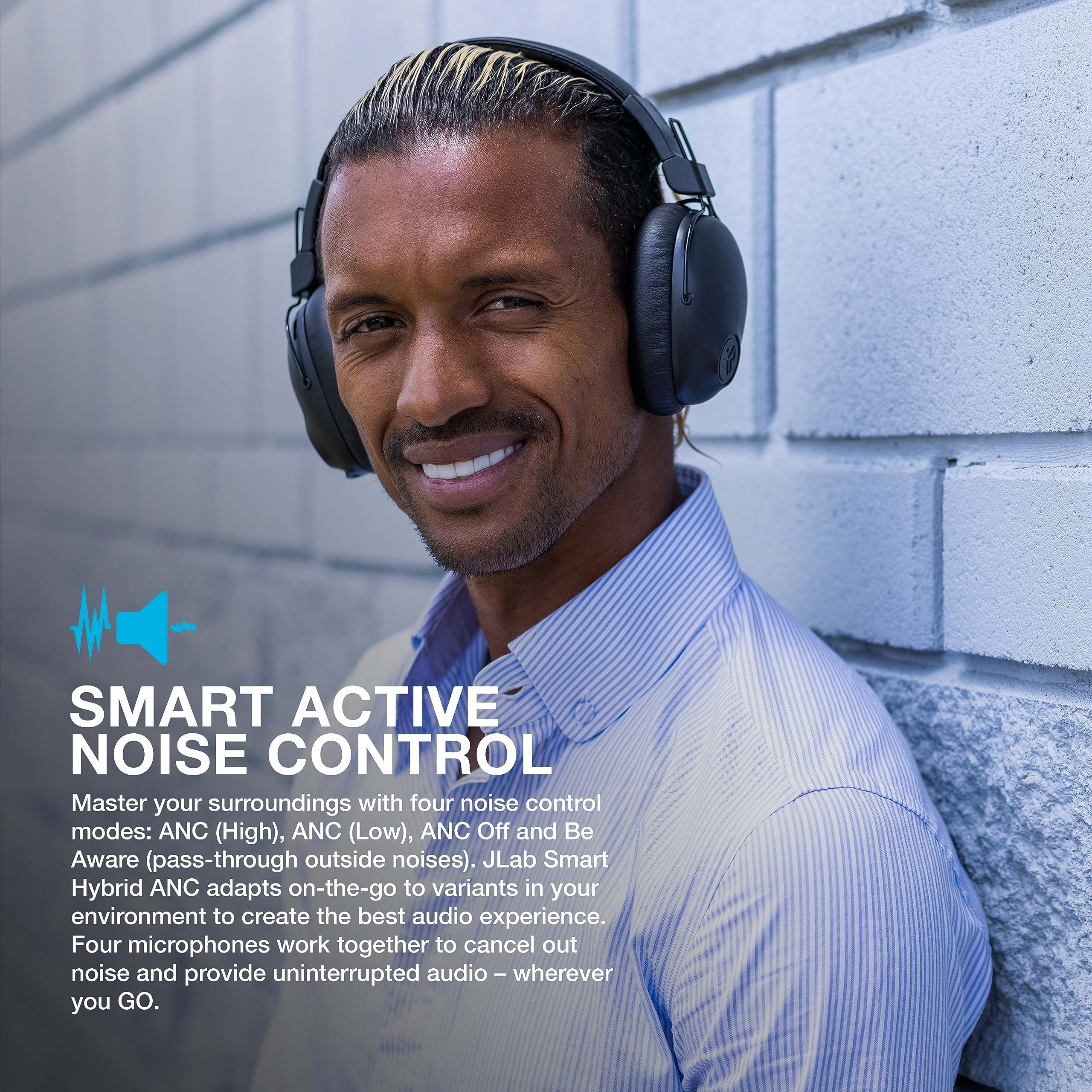 JLab Studio Pro ANC Wireless Bluetooth Over-Ear Headphones - 45+ Hours Playtime, Active Noise Cancelling, EQ3 Sound, Comfortable Memory Foam Ear Cushions - Perfect for Travel, Work & Music Lovers (Black)