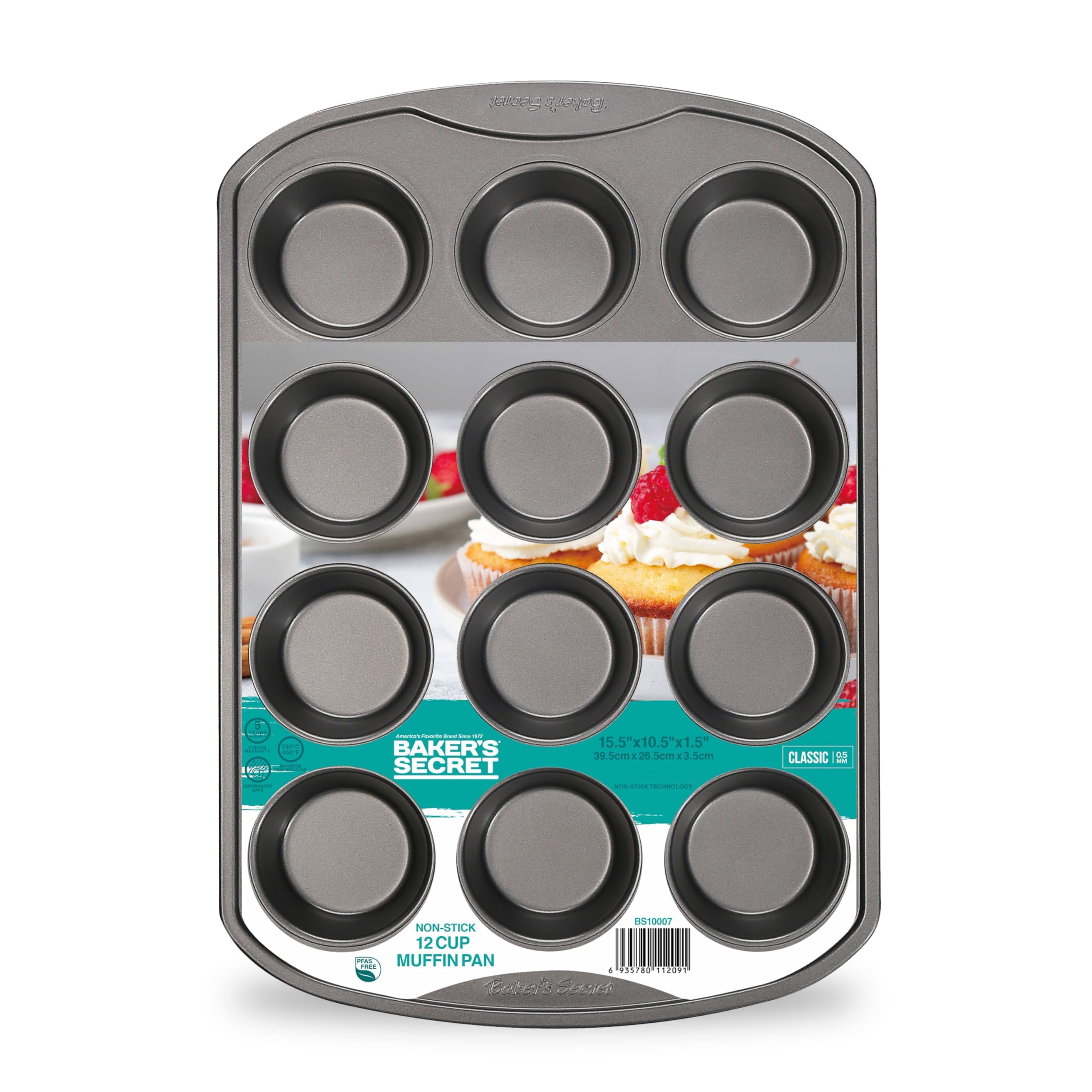 Baker's Secret 12-Cup Nonstick Muffin Pan - Carbon Steel Cupcake Baking Pan with Easy Release Coating, Dishwasher Safe Bakeware for Muffins & Cupcakes - Perfect for Home Baking, Party Desserts & Holiday Treats