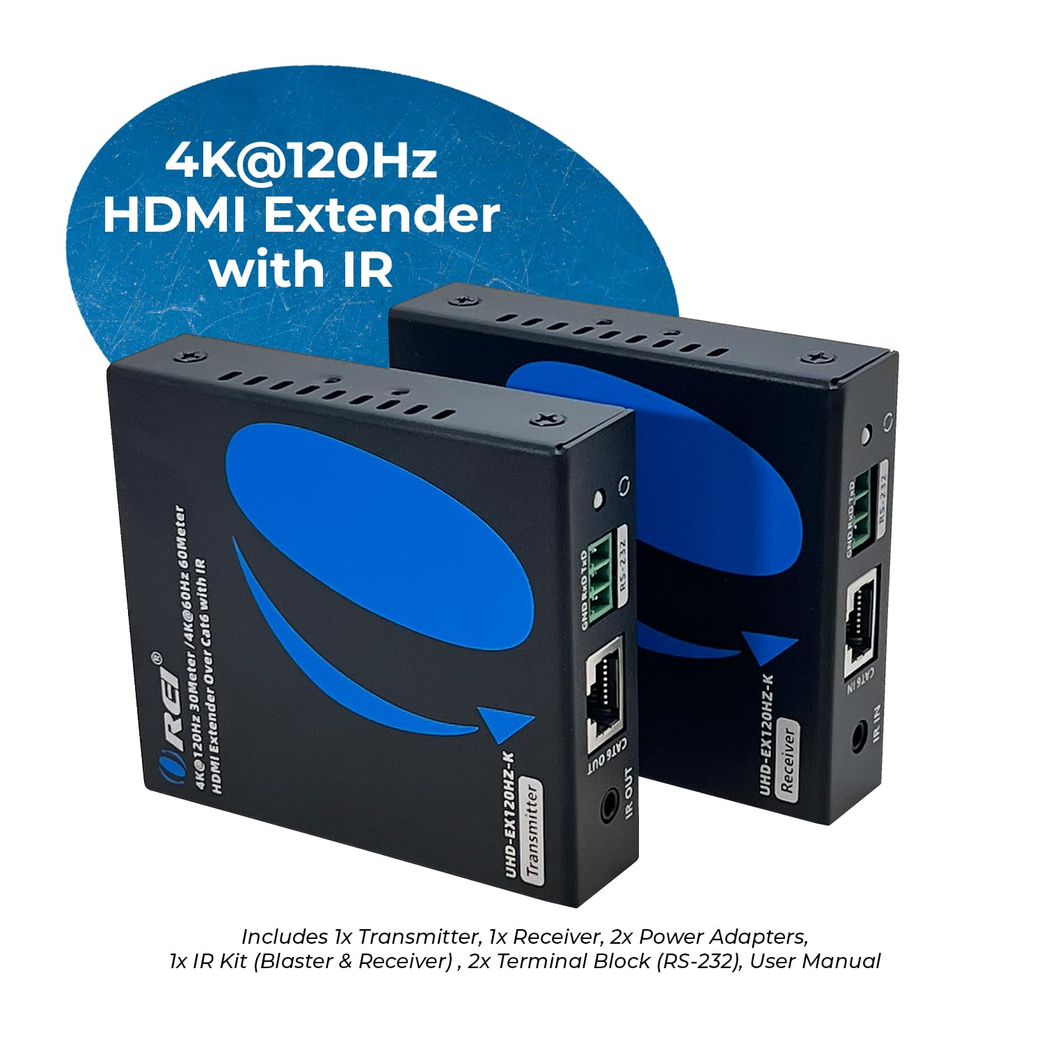 OREI 4K @ 120Hz HDMI Over Ethernet Extender Balun - UltraHD 4:4:4 HDR with IR & RS-232 Control | Single CAT6/7 Cable Support up to 100ft | Audio L/R Out | Perfect for Home Theater, Gaming & Professional AV Setups (UHD-EX120HZ-K)