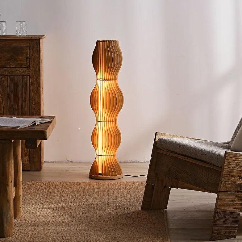 Modern Wooden Wave Sculptural Floor Lamp - Handcrafted Wood Lighting for Living Room, Bedroom & Office Decor - Unique Artistic Statement Piece for Home Interior Design