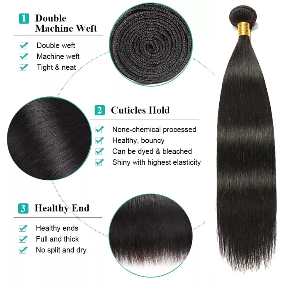 Brazilian Straight 100% Human Hair Bundles 28 30 32 Inch - 3 Bundles Unprocessed Virgin Hair Weave 12A Grade Natural Black Hair Extensions for Women | Perfect for Daily Styling, Parties & Special Occasions