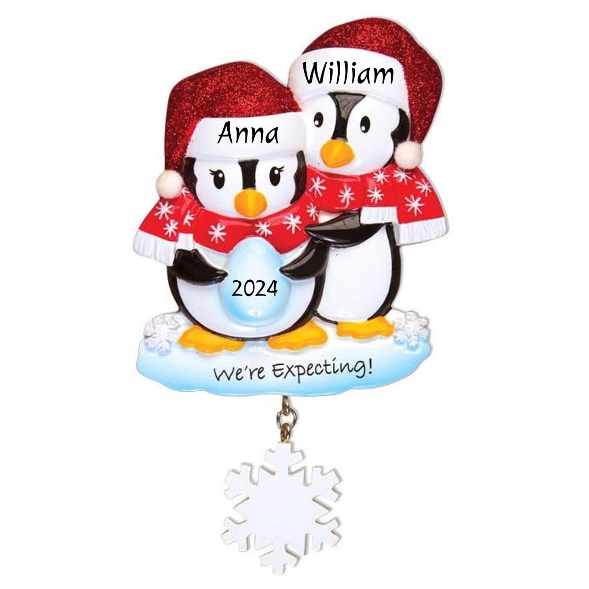 2024 Custom Penguin Couple Christmas Ornament - Personalized 'We're Expecting' Pregnancy Announcement Decor for Tree, Wedding & Family - Glittered Egg Design (Free Engraving) | Perfect for Baby Shower Gifts & Holiday Decorations