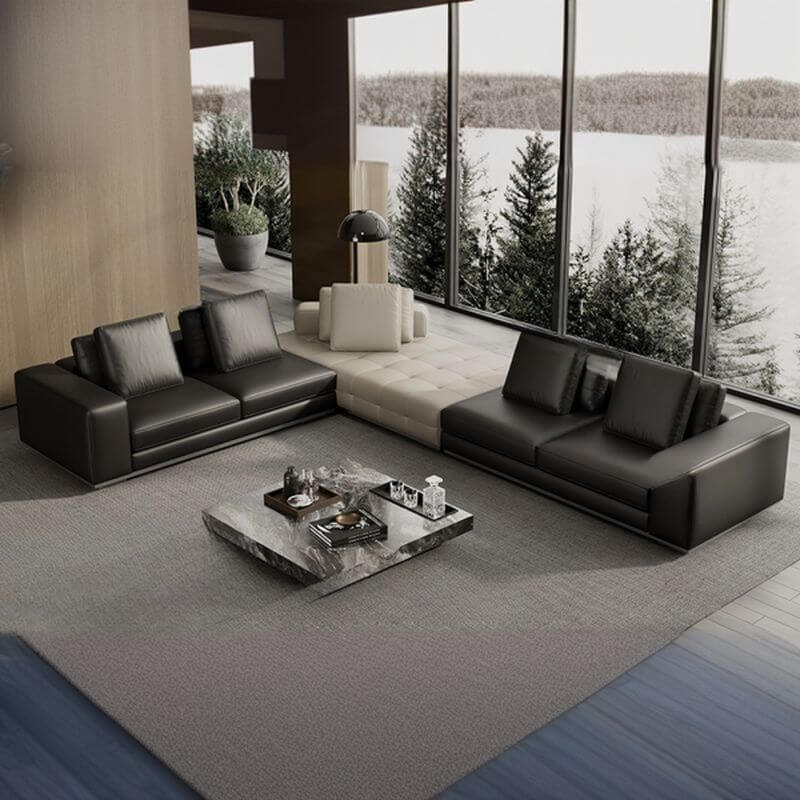 L-Shaped Sectional Sofa with Chaise Lounge - 5-Seater 4-Piece Reversible Modular Couch in Black - Perfect for Living Room, Family Room & Home Theater