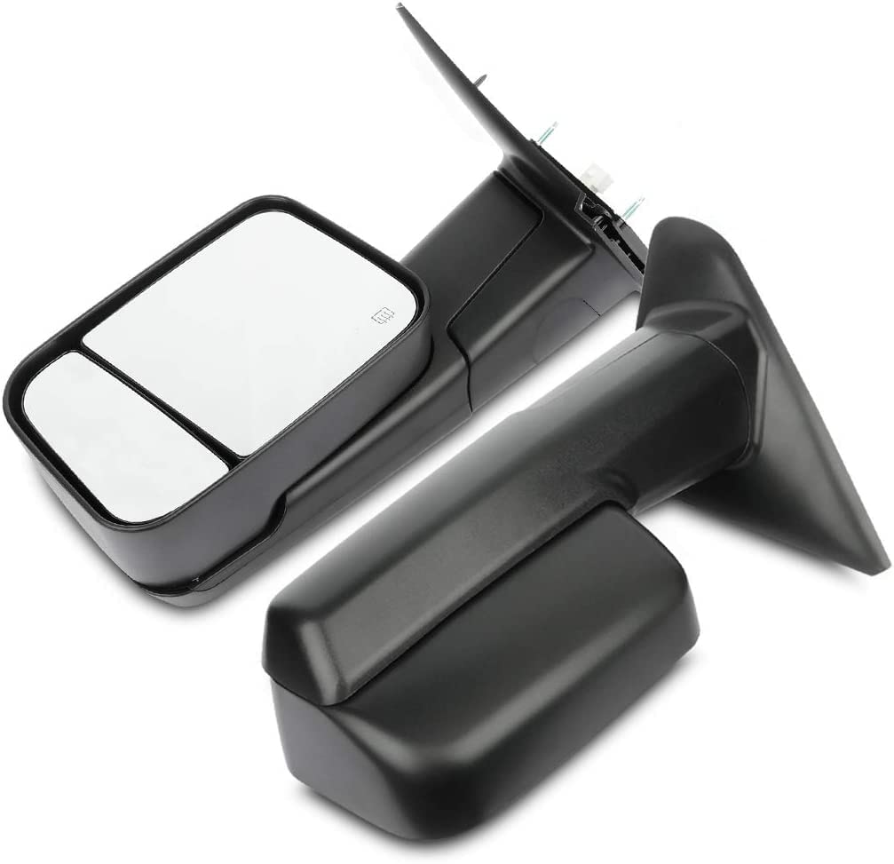 Black Power-Adjusted Heated Towing Mirrors LH Left RH Right Compatible with 2002-2008 Dodge Ram 1500 & 2009 Ram 2500/3500 Trucks - Enhanced Visibility for Towing & Off-Road Driving