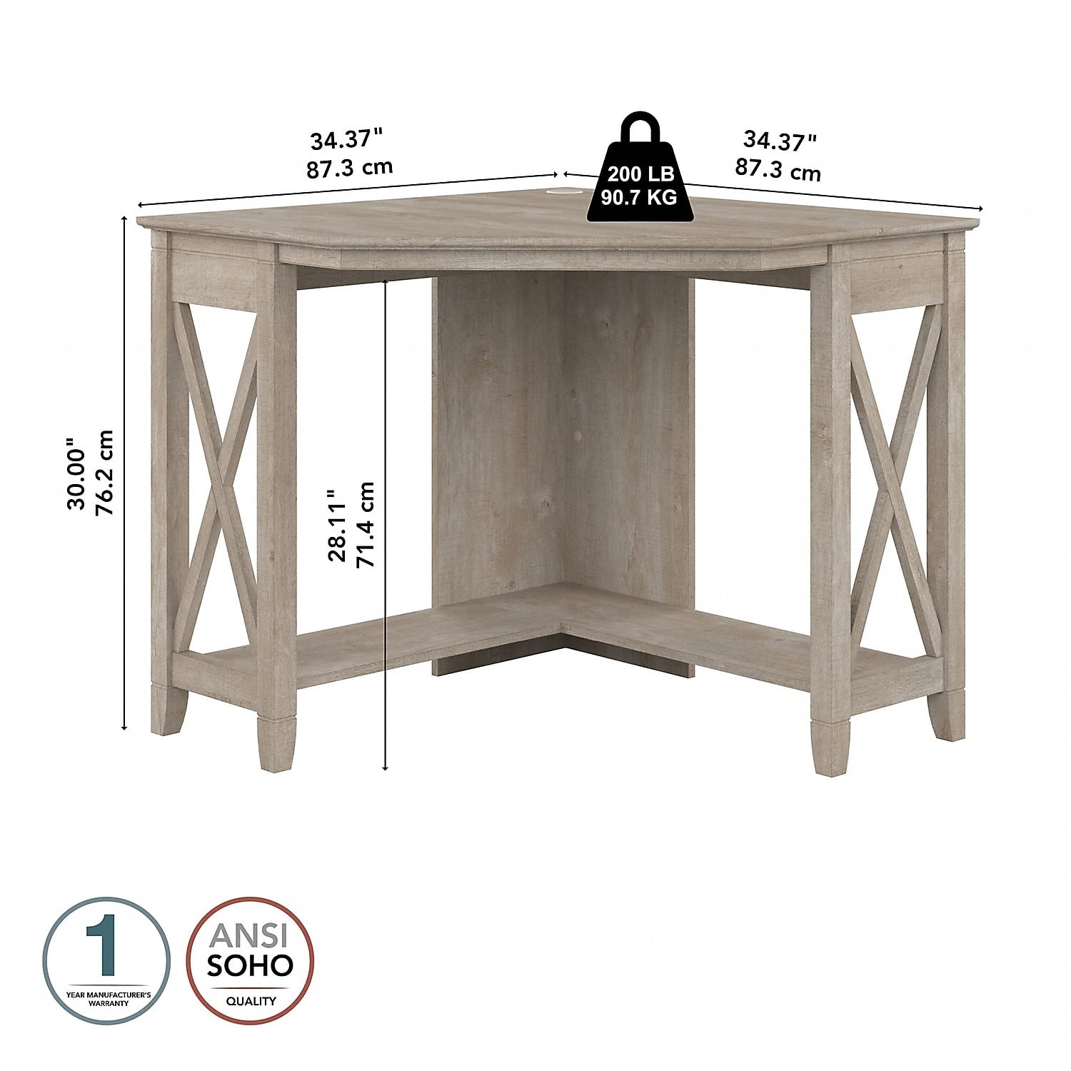 Bush Furniture Key West Small Corner Desk in Washed Gray - Compact Home Office Desk for Small Spaces, Perfect for Bedroom, Dorm or Apartment Workspace