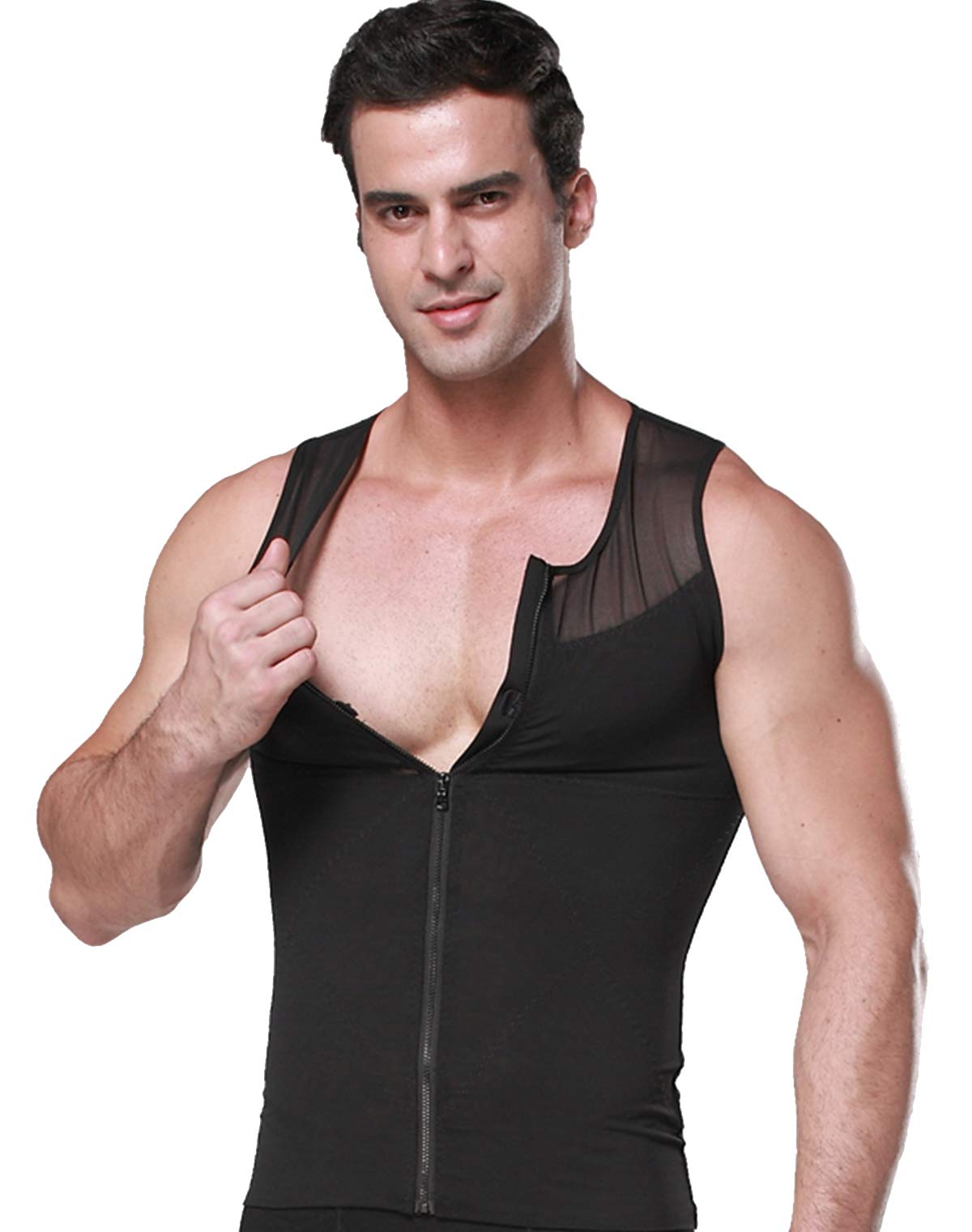 FEOYA Men's Slimming Body Shaper Tank Top with Zipper - Tummy Control Compression Vest Undershirt for Workout & Everyday Wear