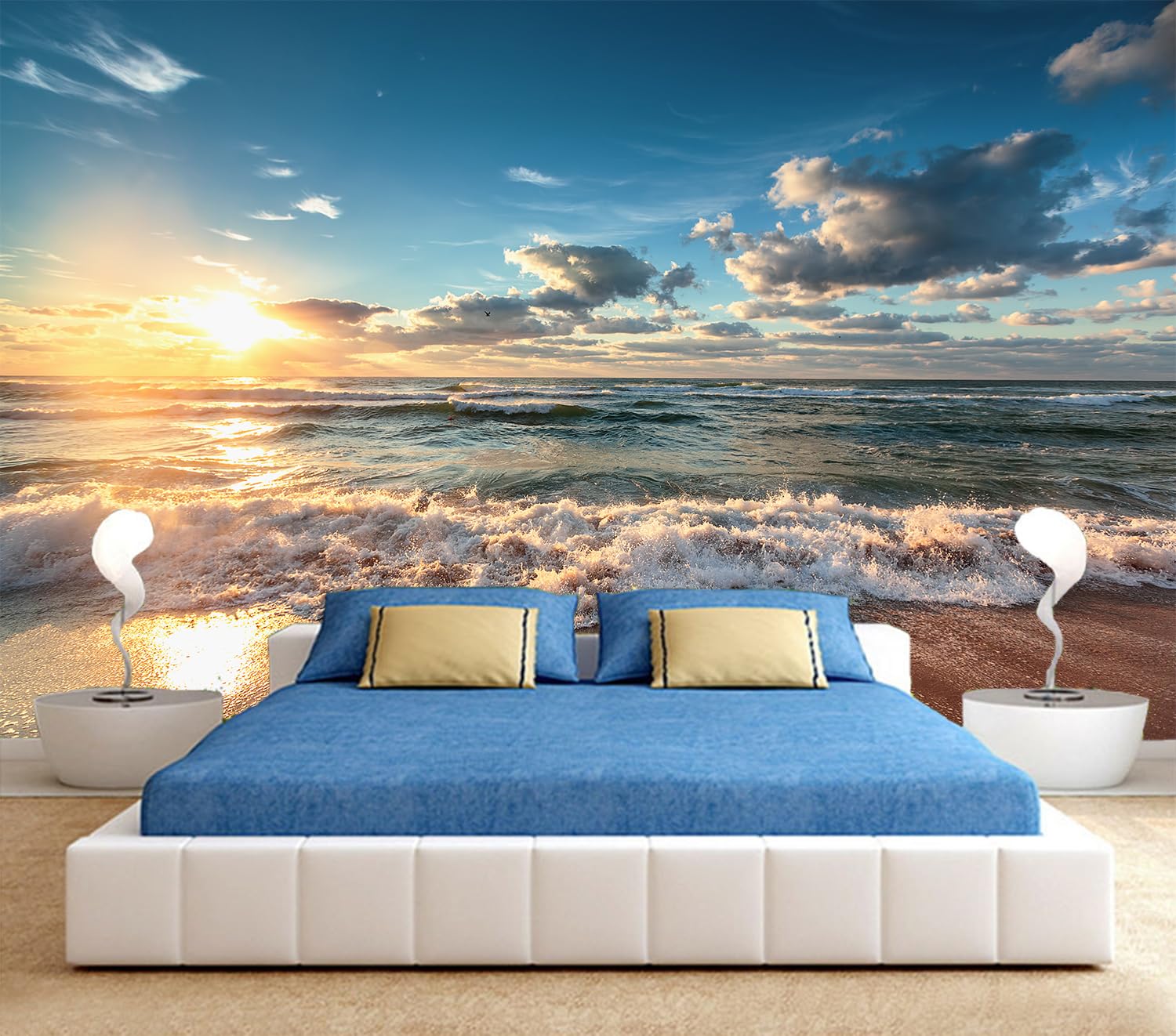 FLFK 3D Sunset Gold Beach Peel and Stick Wallpaper - Self-Adhesive Removable Large Wall Mural (78.7x59 inches) for Living Room, Bedroom & Home Decor - Perfect for Coastal Themed Interiors and Vacation Vibes