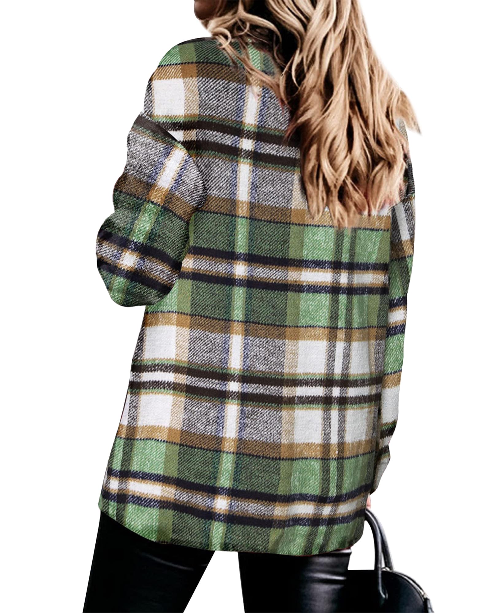 BTFBM Women's Plaid Flannel Shacket - Long Sleeve Button Down Casual Shirt Jacket for Fall & Spring | Loose Fit Blouse Top for Outdoor Activities, Work & Weekend Wear (2025 Fashion)
