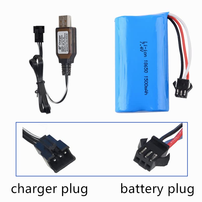 7.4V 1500mAh Rechargeable Li-ion Battery with SM-3P Plug & USB Charger - Compatible with RC Tanks, Toys, Robots - Perfect for Remote Control Hobbyists and DIY Projects
