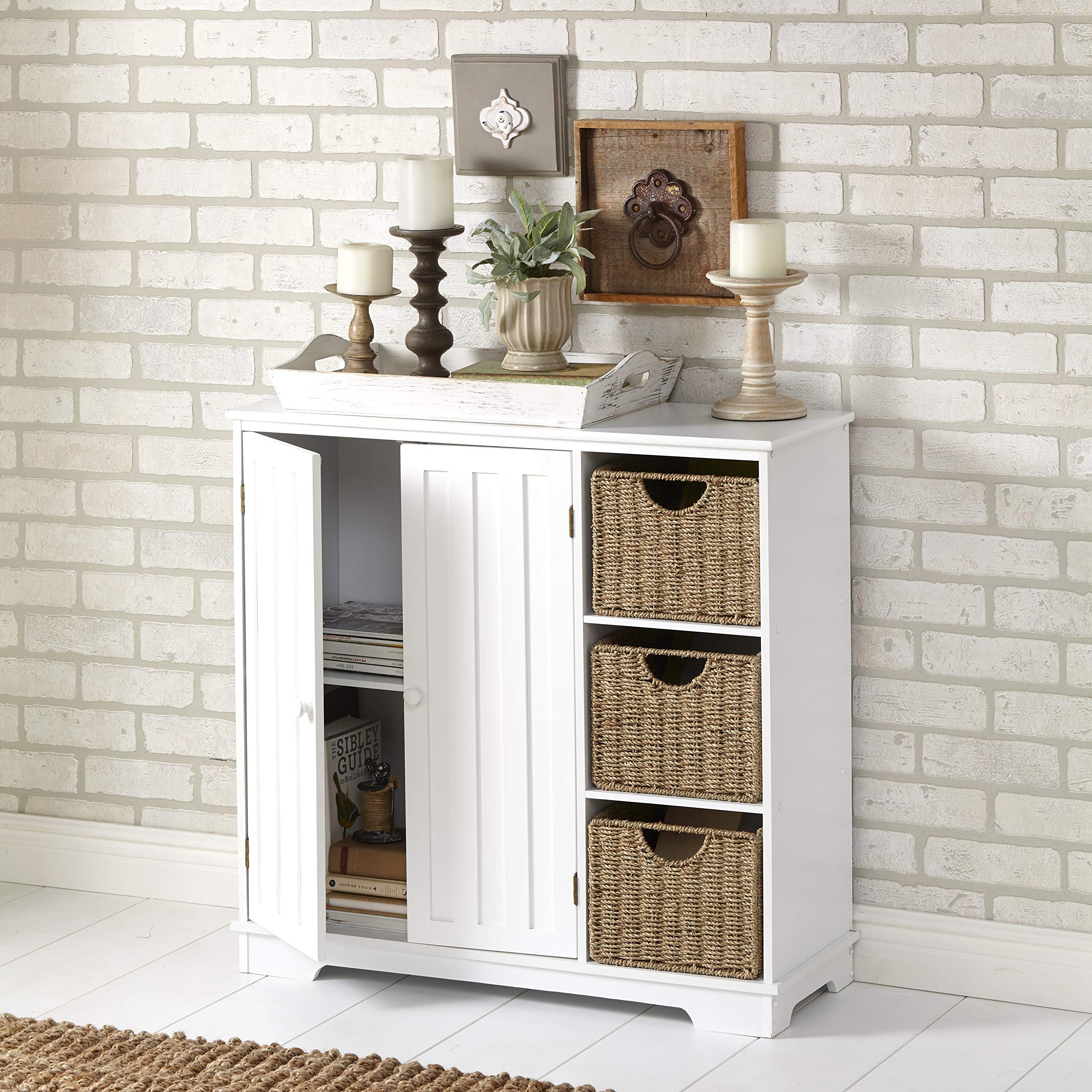 Lakeside Collection White Beadboard Buffet Cabinet - Farmhouse Style Sideboard with Storage - Perfect for Dining Room, Kitchen, or Entryway Organization