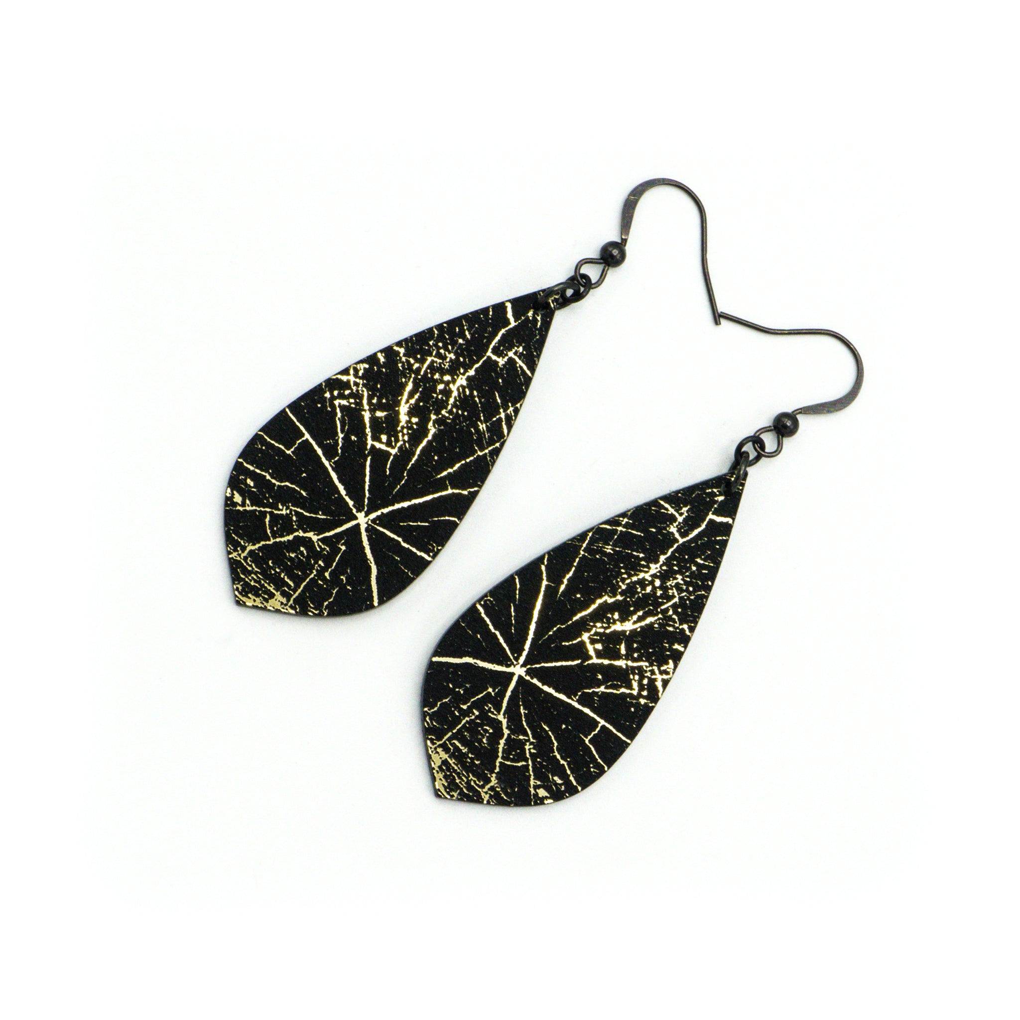 Gem Point [45R] Acrylic Earrings - Brushed Gold & Black | Stylish Fashion Jewelry for Women, Perfect for Parties & Daily Wear
