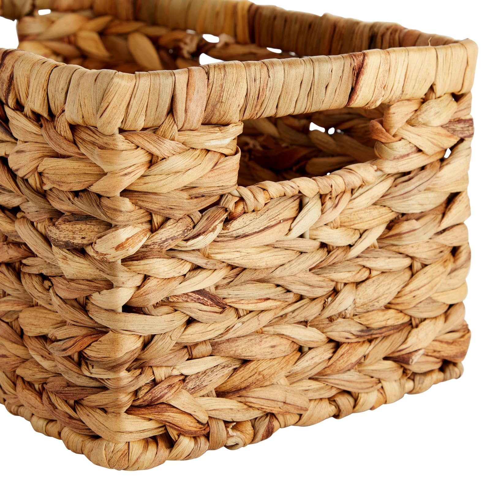 2 Pack Small Rectangular Wicker Baskets - 6 Inch Wide Handwoven Water Hyacinth Storage Bins for Shelves | Perfect for Home Organization, Bathroom & Kitchen Storage, Decorative Display
