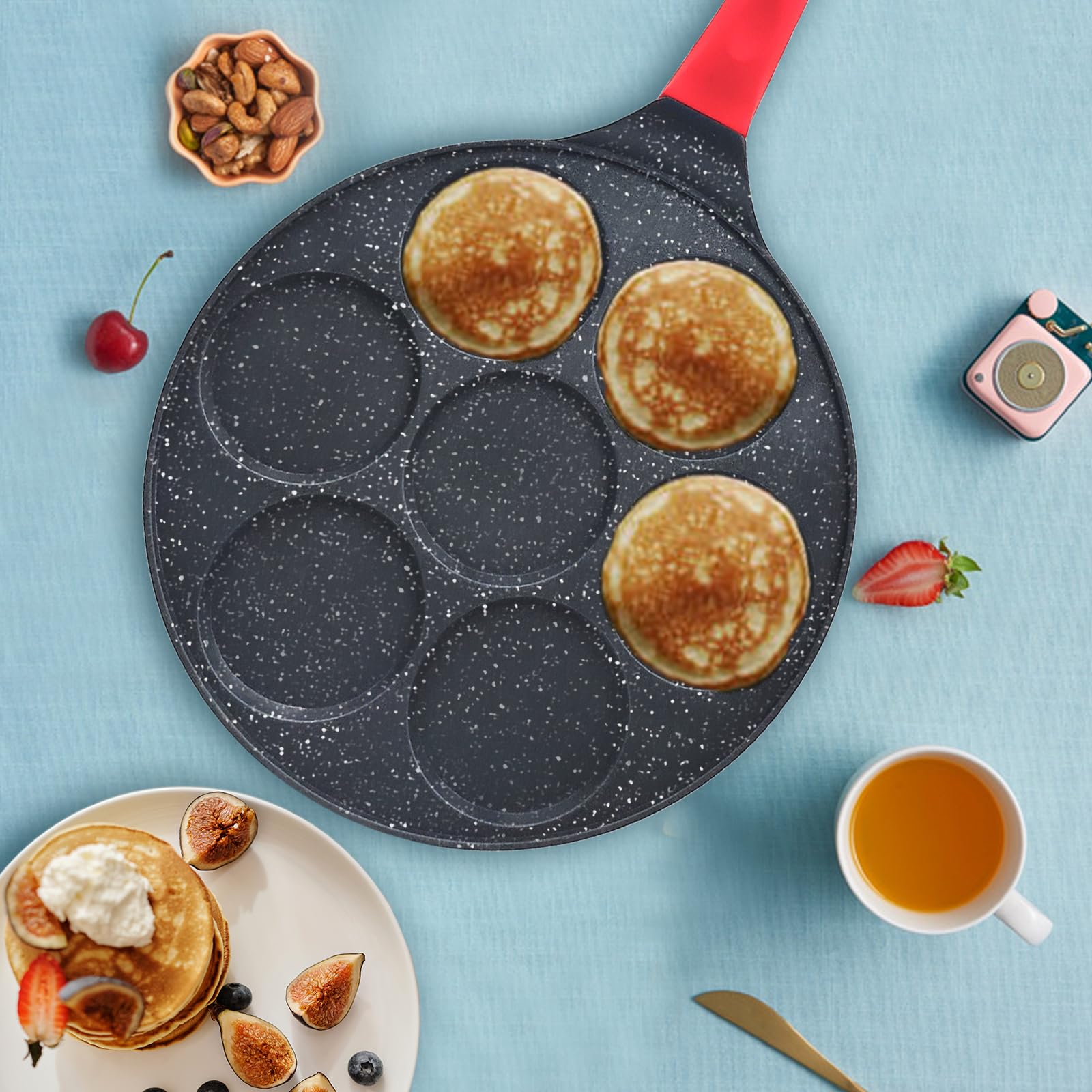 Nonstick Mini Pancake Pan for Kids - Silver Dollar Omelette & Egg Skillet - Perfect for Pancakes, Hamburgers, Sandwiches - Ideal Breakfast Maker for Family Cooking & Camping Meals