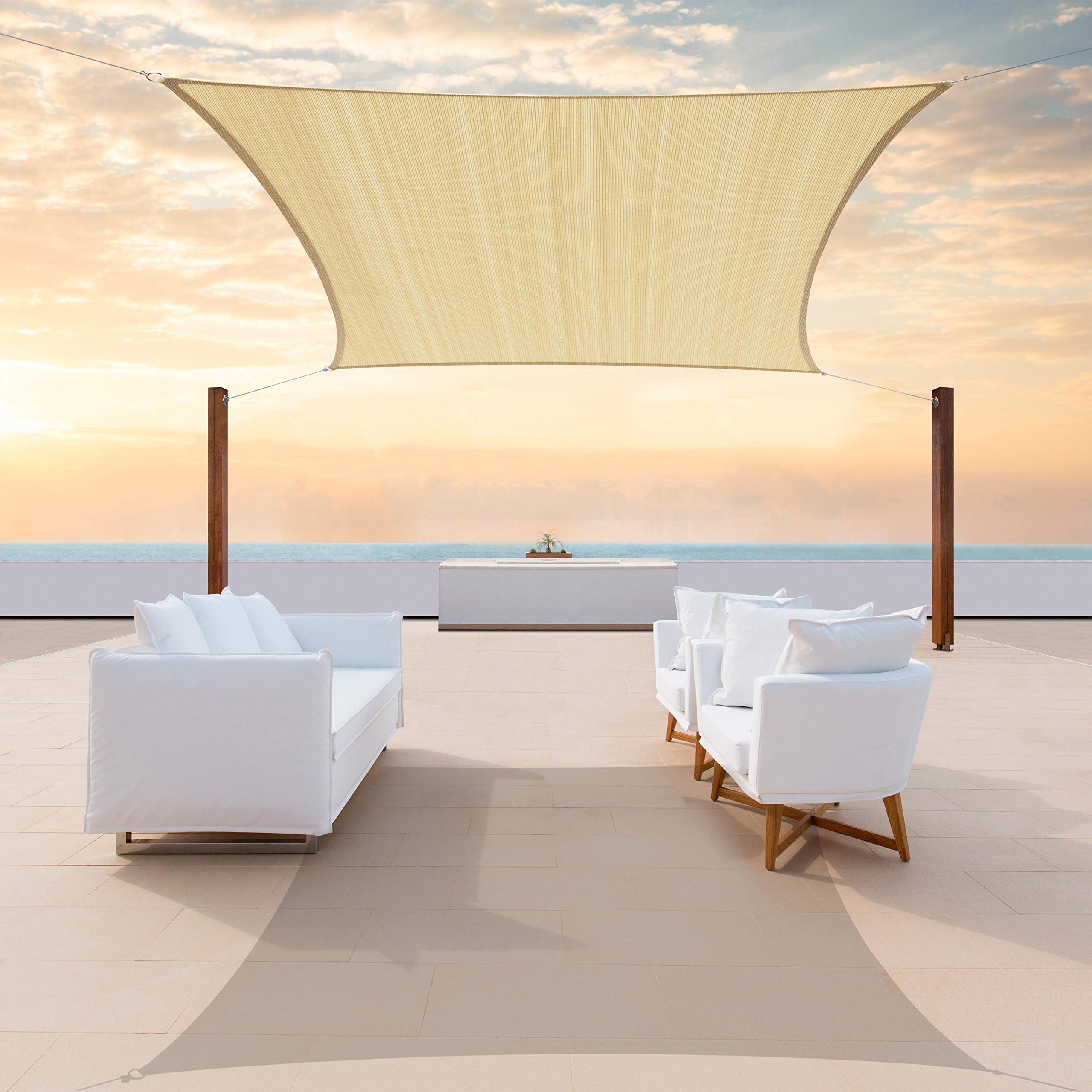 Colourtree 10' x 10' Beige Sun Shade Sail Square CTAPRSN10-190GSM - UV Protection Outdoor Canopy for Patio, Garden, Pool & Backyard Shade