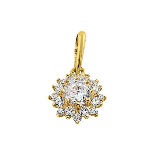 14K Solid Yellow Gold Star Round Halo CZ Pendant Necklace - Elegant Cubic Zirconia Jewelry for Women, Perfect Gift for Birthday, Anniversary & Valentine's Day