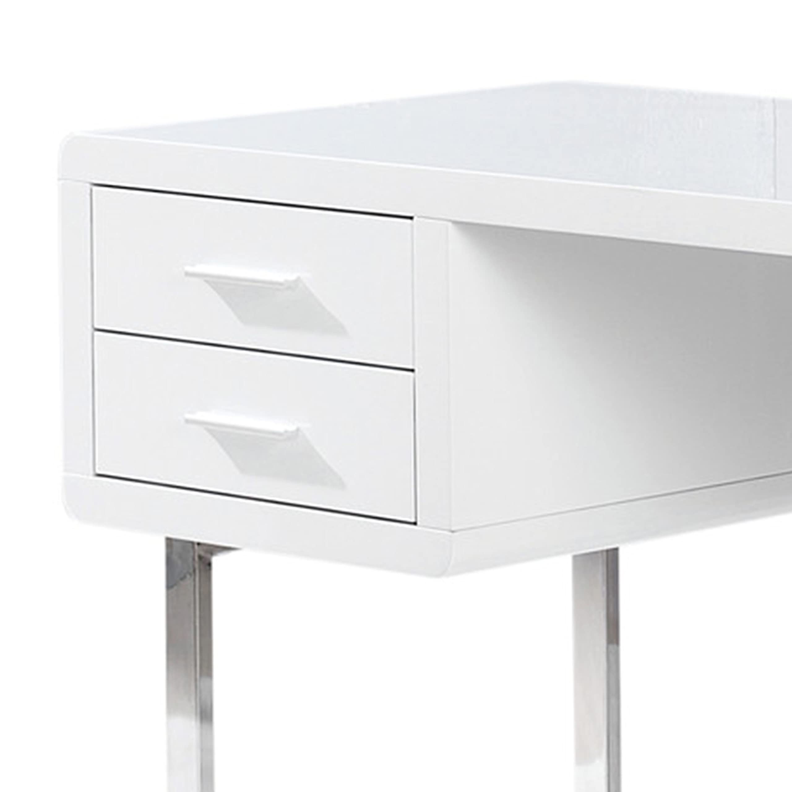 Best Master Furniture Brynna Modern Lacquer Computer Desk - White | Home Office Desk for Work & Study | Compact Writing Table for Small Spaces