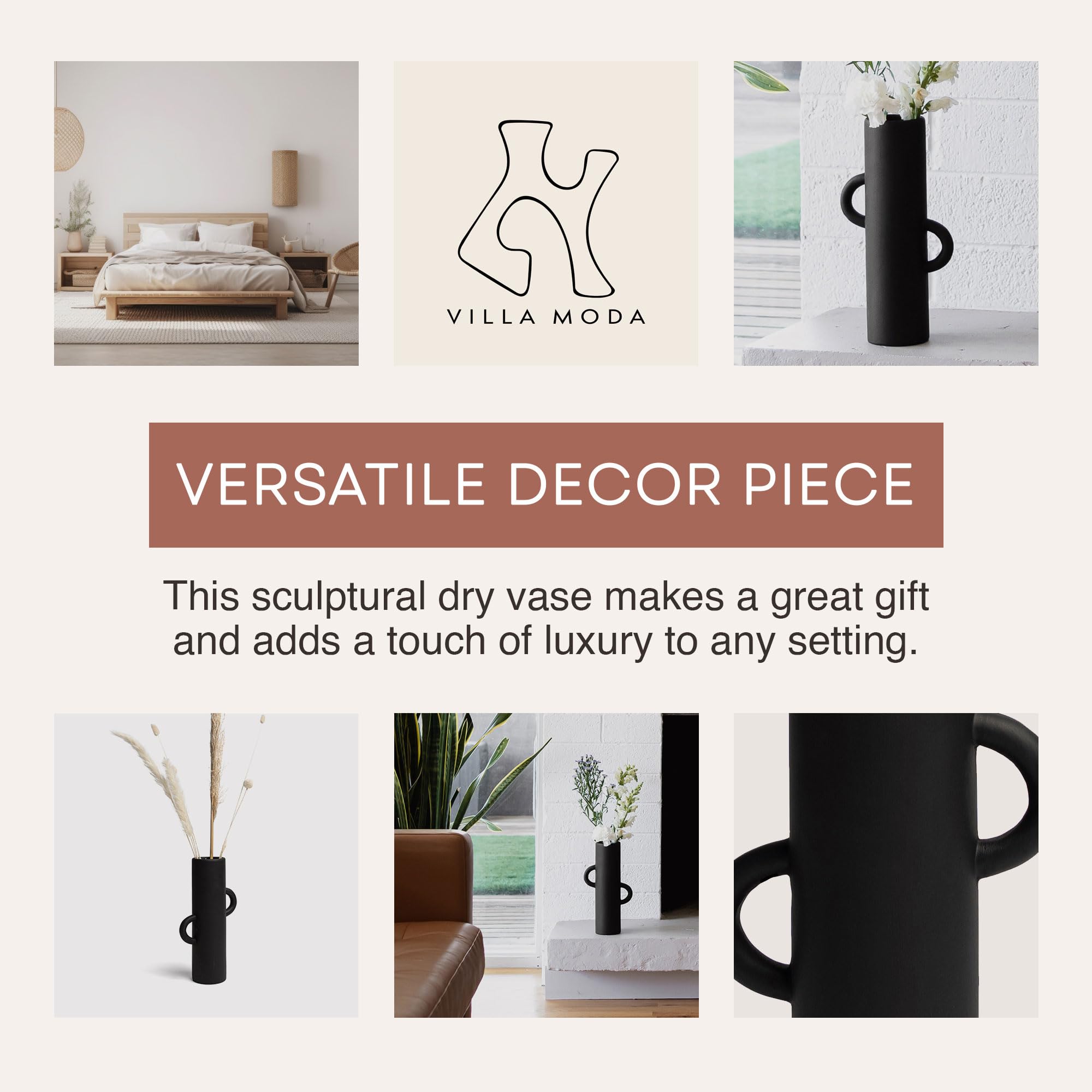 Modern Abstract Tube-Shaped Black Vase - Minimalist Home Decor for Living Room, Bedroom & Office Centerpiece | Ari Decorative Vase