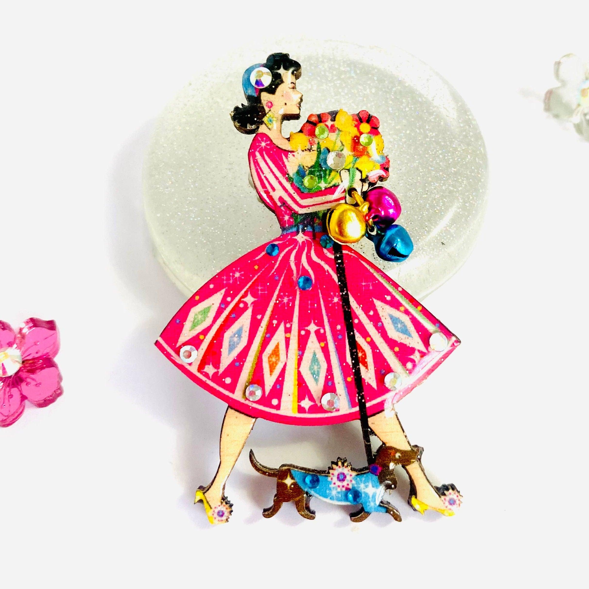 Vintage 1950s Fancy Lady Brooch by Rosie Rose Parker - Elegant Retro Pin for Women, Collectible Jewelry Gift - Perfect for Vintage Fashion, Costume Parties & Special Occasions