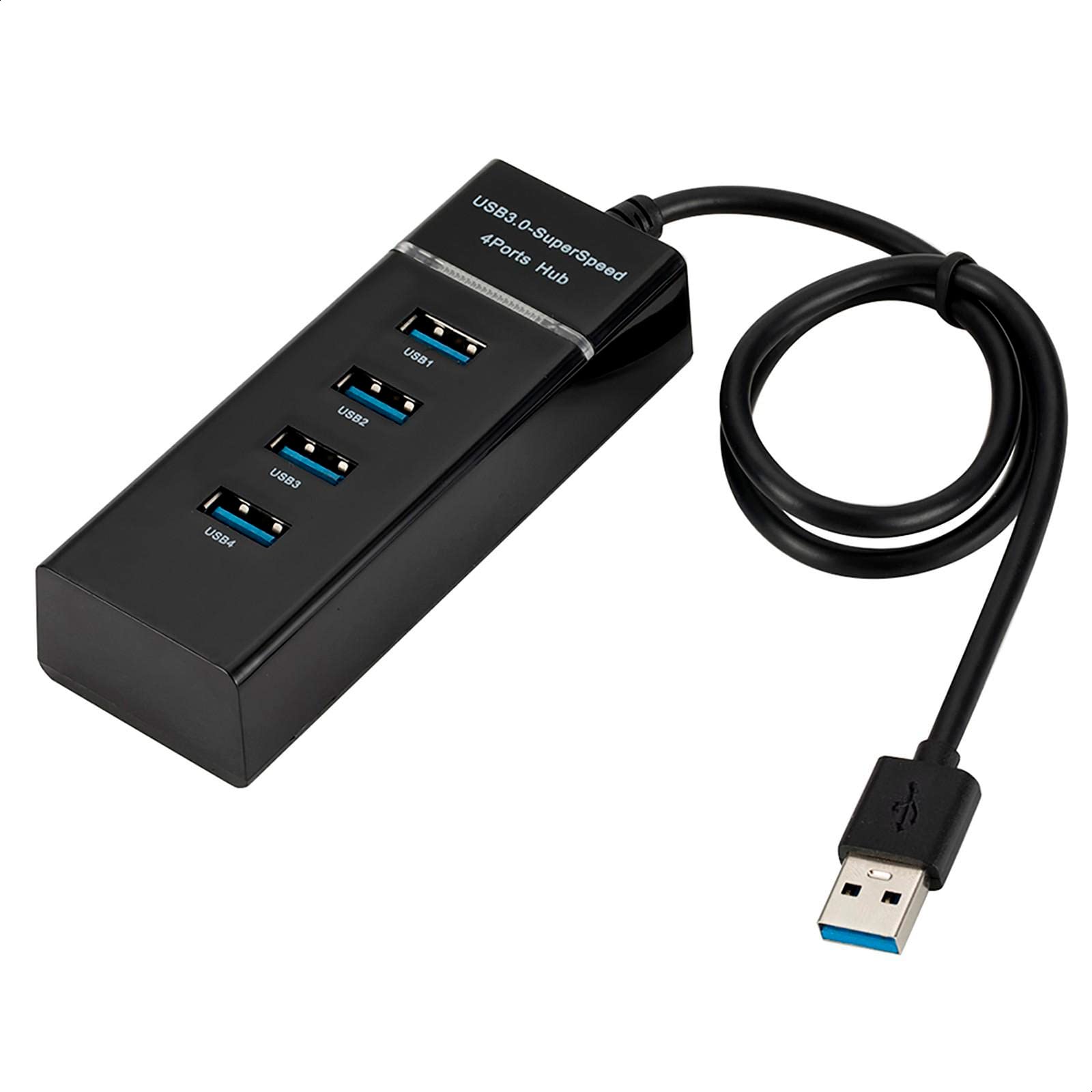 High-Speed USB 3.0 Hub with 4 Ports - USB Splitter & Extender for Laptop, PC, MacBook - Expand Connectivity for Work, Gaming & Home Office (Black) - Perfect for Multi-Device Charging & Data Transfer