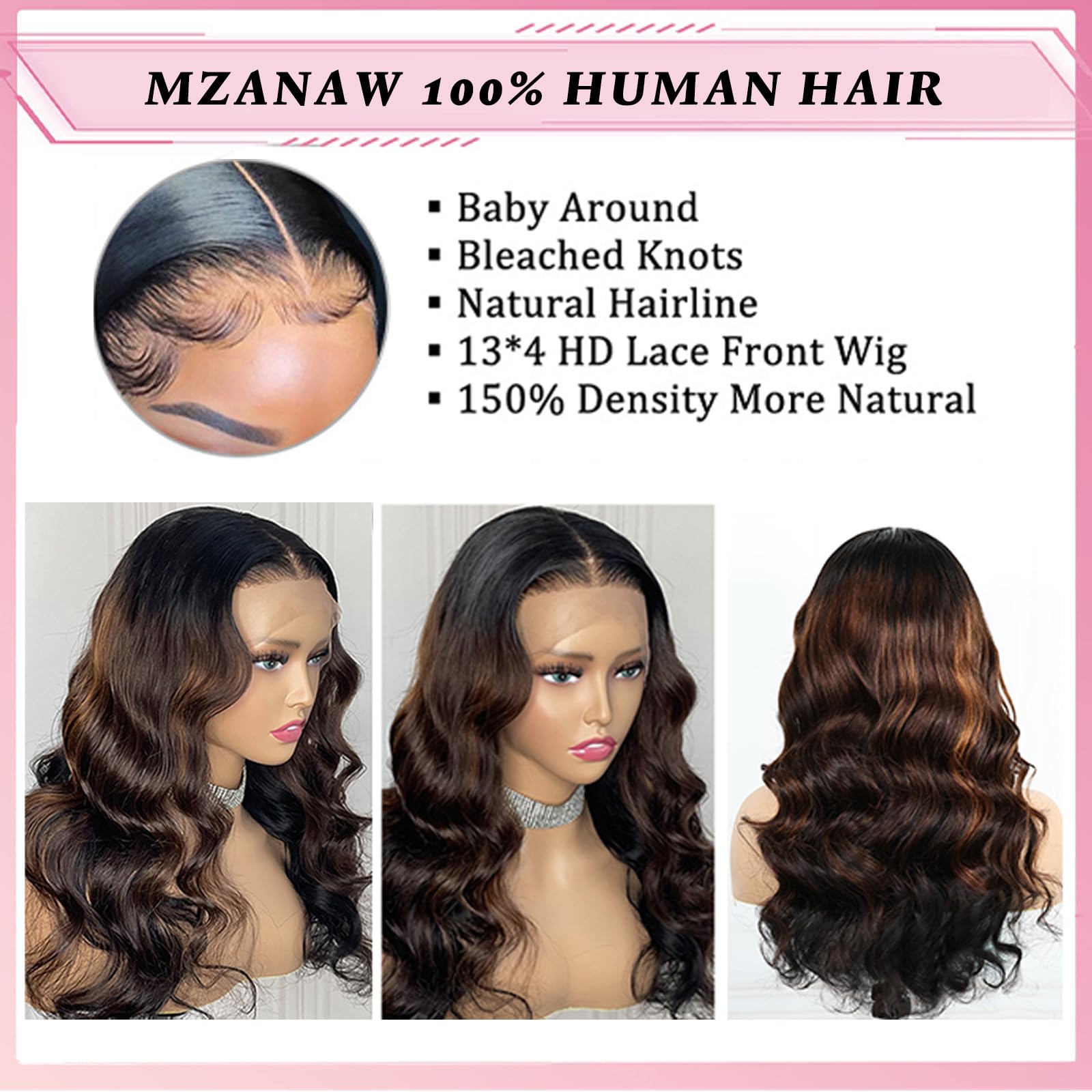 13x4 HD Lace Front Wigs Human Hair - Pre Plucked 150% Density Body Wave Wigs for Black Women | Bleached Knots & Natural Hairline | Glueless Lace Wig for Daily Wear, Parties & Special Occasions