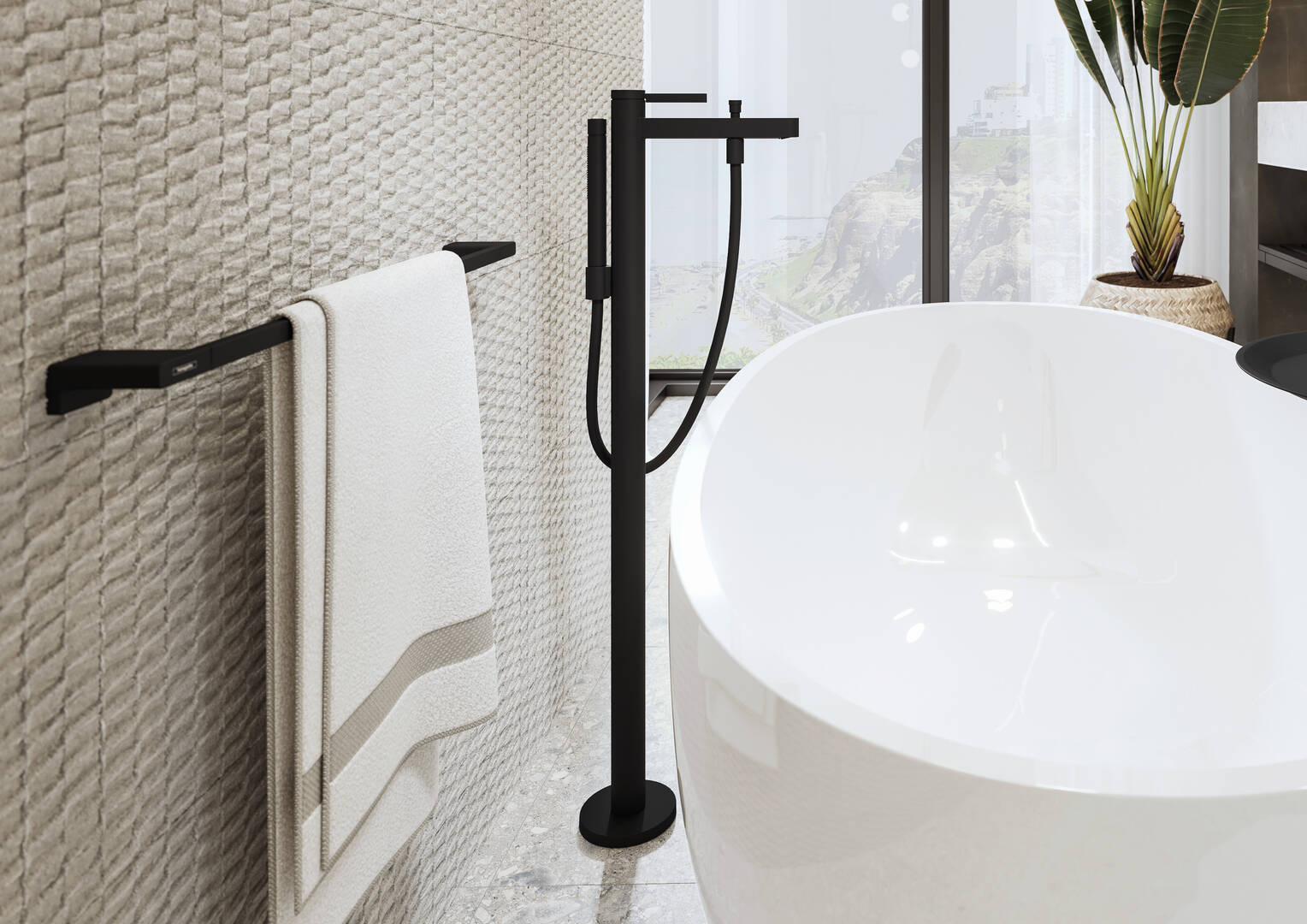 Hansgrohe AddStoris 24-Inch Matte Black Towel Bar 41747670 - Premium Bathroom Accessory for Modern Homes & Hotels