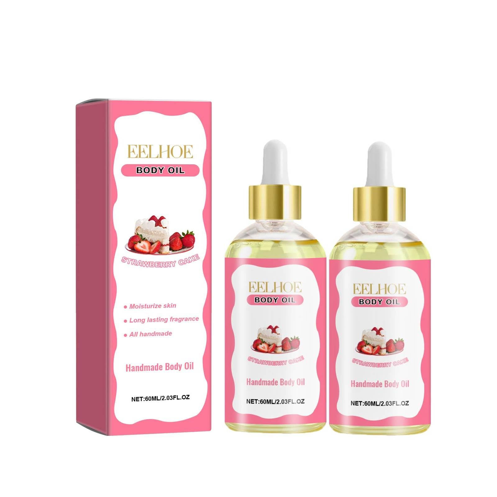 Organic Strawberry Body Oil - Handmade Moisturizing & Nourishing Skin Care with Strawberry Seed Oil, Olive Oil & Coconut Oil - Hydrates, Soothes & Softens Dry Skin - Perfect for Massage, After Shower & Nighttime Skincare Routine