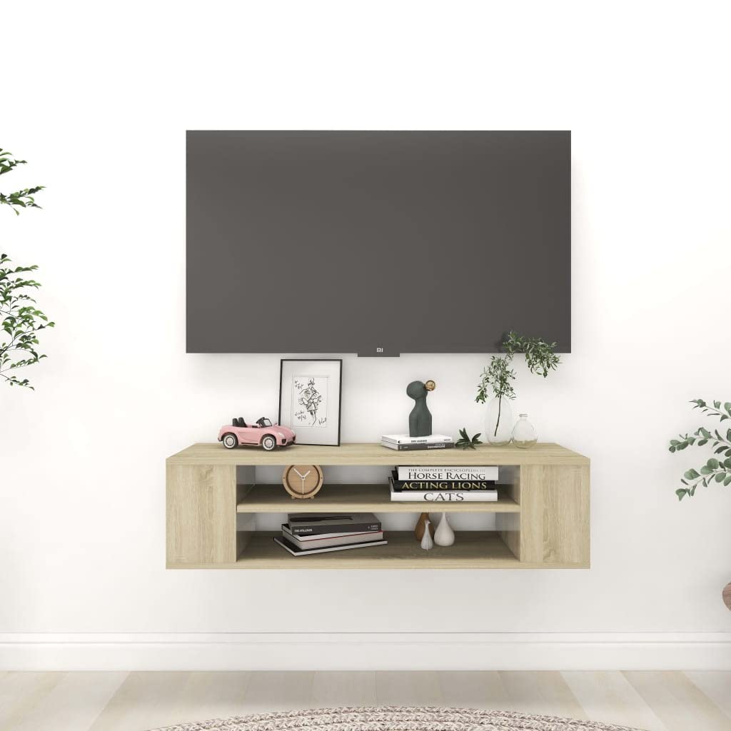 Modern Floating TV Stand with Open Shelves - Brown Wall Mounted TV Cabinet, 39.4