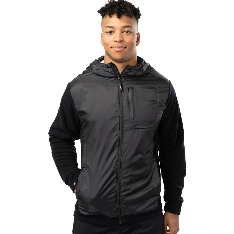 Bauer FLC Polartec Full Zip Jacket for Men - Lightweight Winter Fleece Jacket, Water-Resistant Outdoor Sports Coat - Perfect for Hiking, Running & Casual Wear (Black)