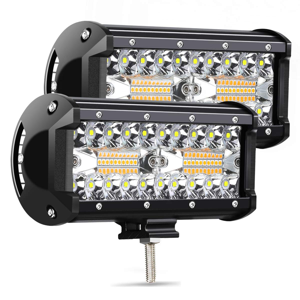 7-Inch LED Light Bar 24000 Lumen 240W Waterproof Off-Road Driving Lights - White/Amber Spot Flood Combo Beam for Trucks, Pickups, ATVs & UTVs - Perfect for Night Off-Roading, Camping & Emergency Lighting (12-32V)