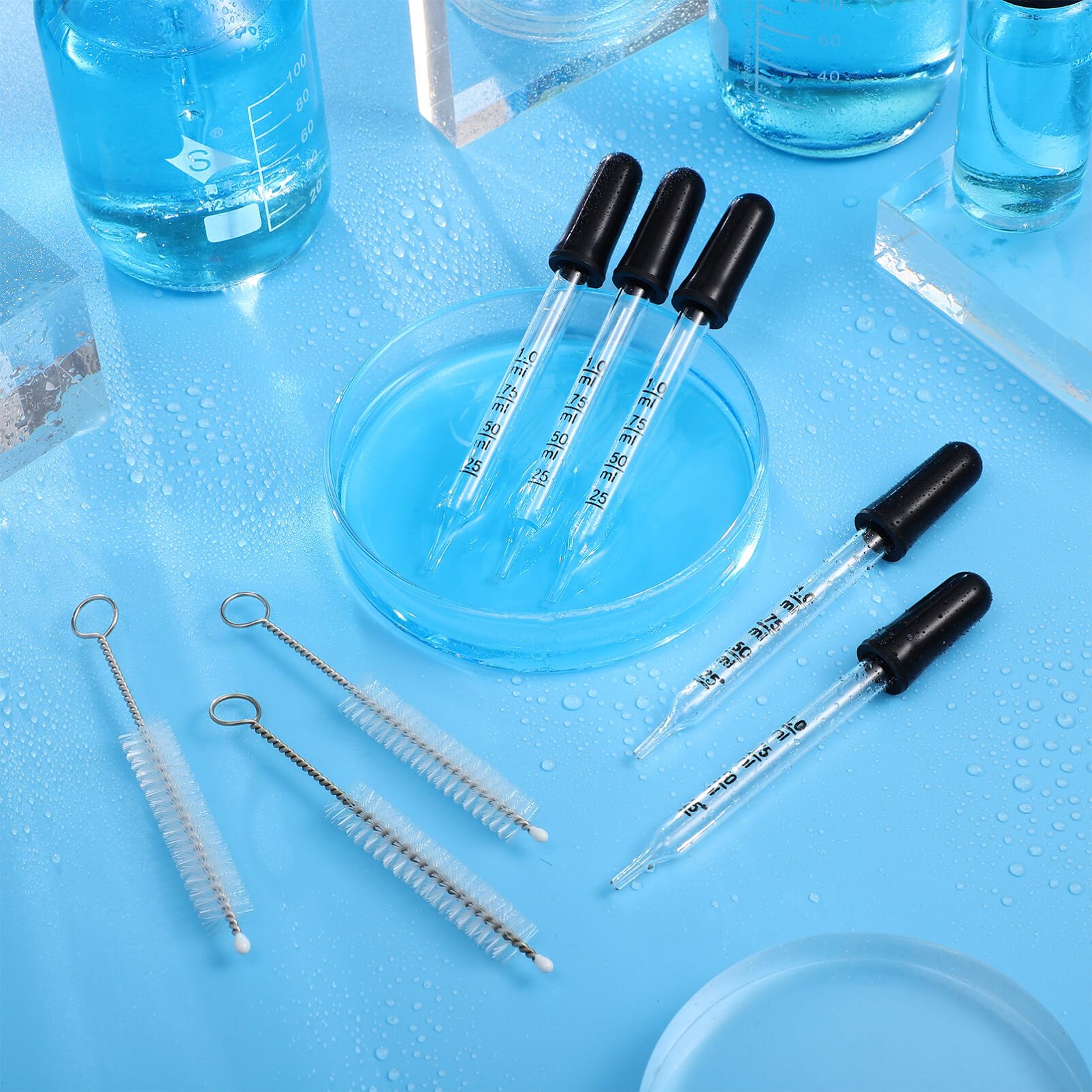 1ml Glass Dropper Pipettes for Essential Oils & Eye Care with Brush - Precise Measurement for DIY & Labs