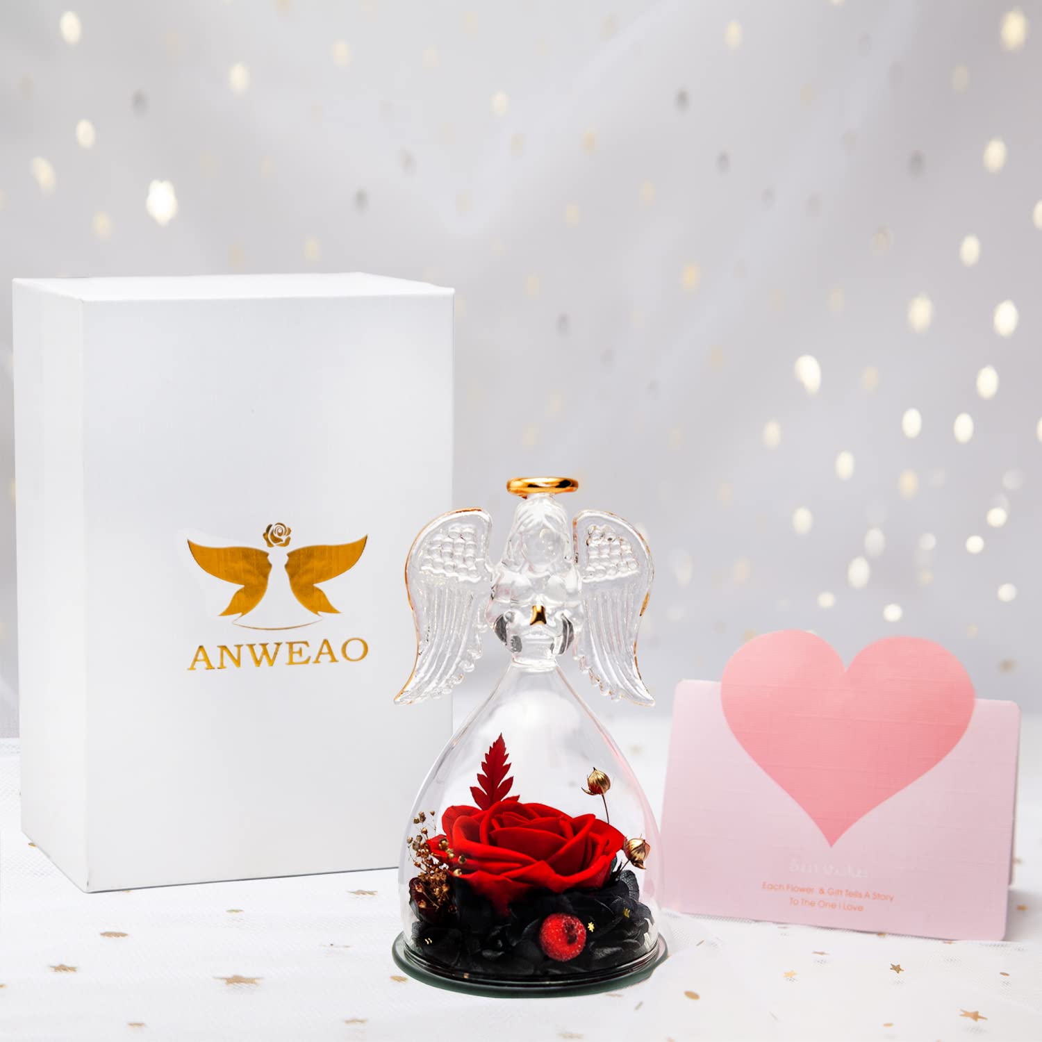 Eternal Preserved Rose in Glass Angel Figurine - Romantic Gift for Women, Mom & Grandma | Birthday, Wedding, Christmas, Thanksgiving Present | Perfect for Home Decor, Anniversary Keepsake & Special Occasion Surprise