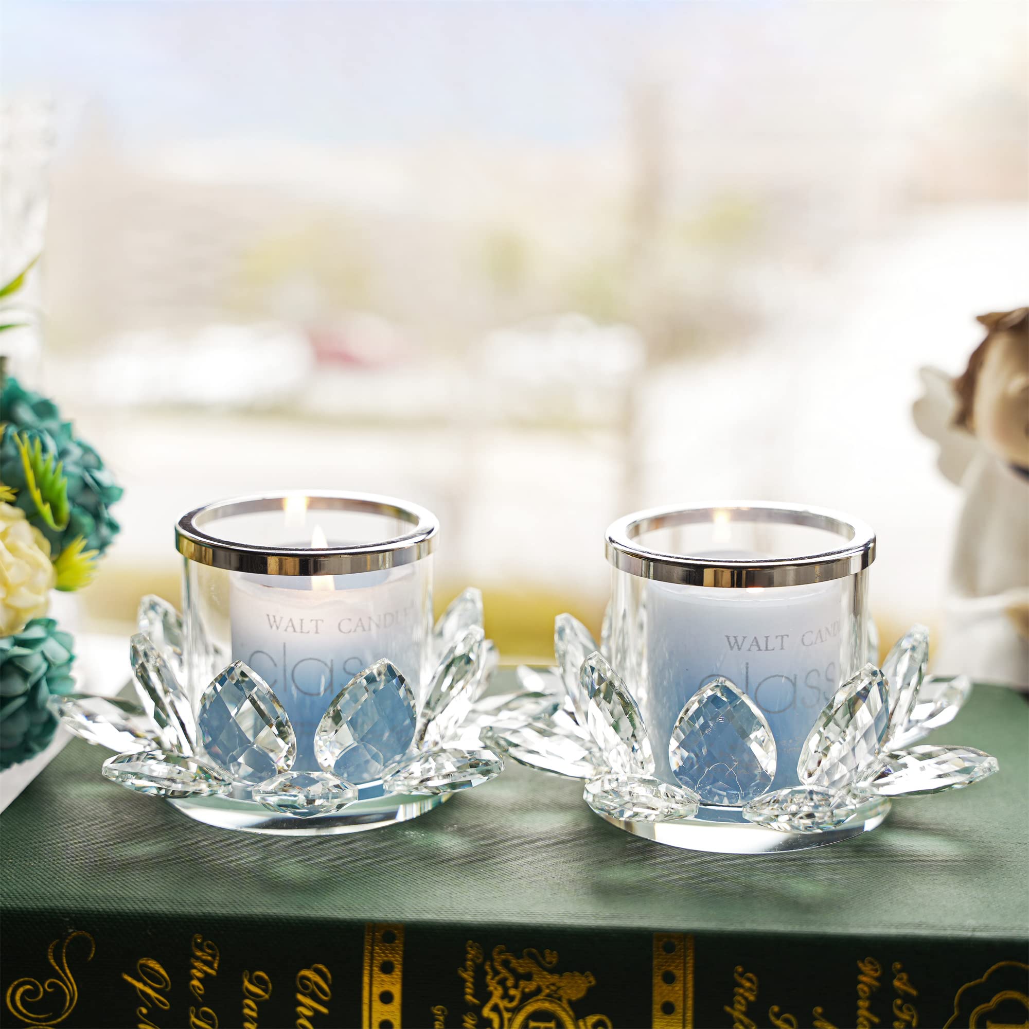 Clear Lotus Hurricane Candle Holder - Set of 2 Elegant Flower Tealight Holders for Home Decor, Wedding Centerpieces & Meditation Spaces