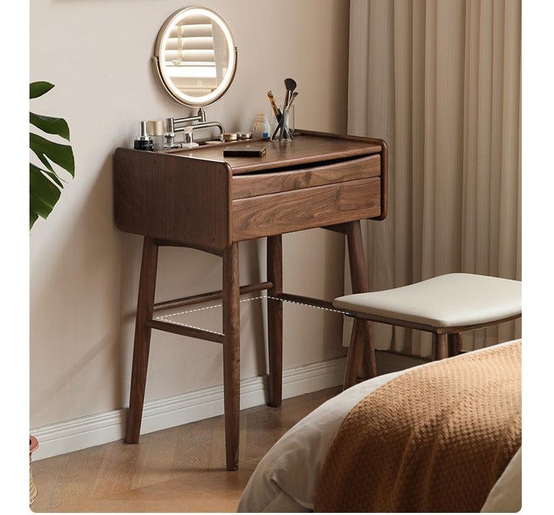 Premium Black Walnut Solid Wood Vanity Dresser with Mirror | Elegant Makeup Dressing Table for Bedroom & Bathroom | Natural Wooden Vanity Desk with Storage