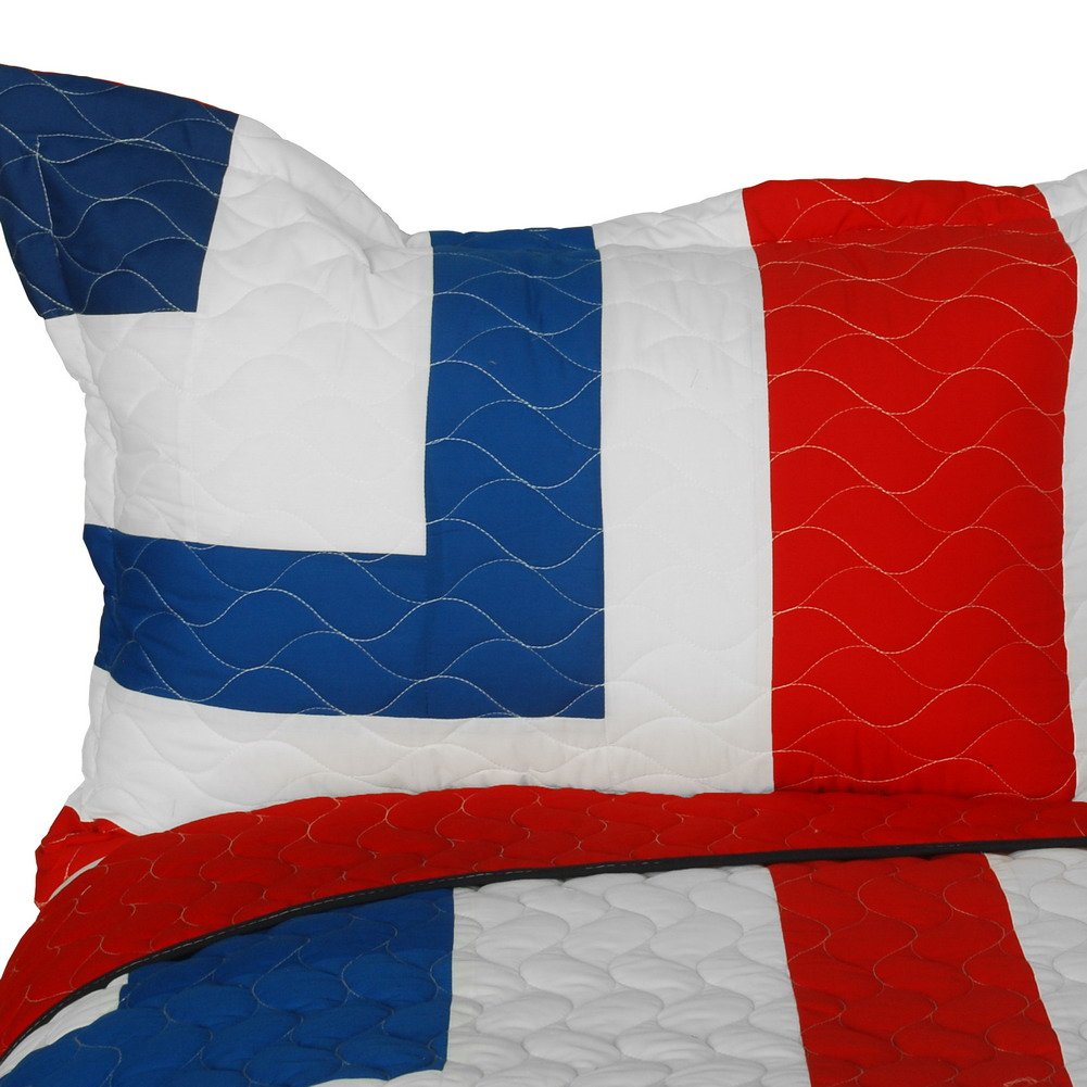 The Cross Vermicelli-Quilted Patchwork Geometric Quilt Set - Full/Queen Size Bedding for Modern & Bohemian Bedrooms