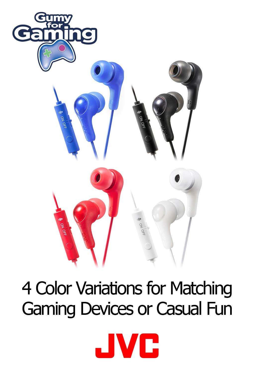 JVC Gumy Gamer In-Ear Headphones with Mic - Noise Isolating Earbuds with Remote & Mute Switch for Gaming, Chatting & Music | Powerful Bass, Comfortable Secure Fit (S/M/L Silicone Tips) - HAFX7GW White | Perfect for PC Gaming, Mobile Gaming & Online Meetings