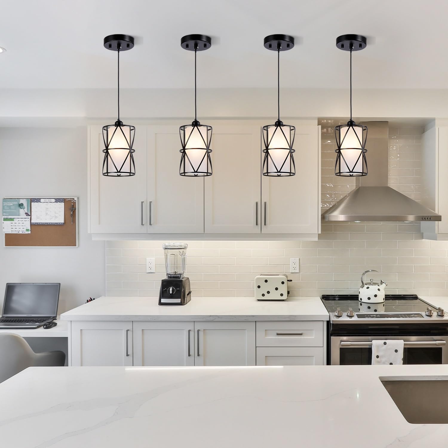 Modern Matte Black Cylindrical Pendant Lights with Frosted Glass - Kitchen Island Lighting, Small Foyer Chandelier for Dining Room, Bedroom & Entryway Decor
