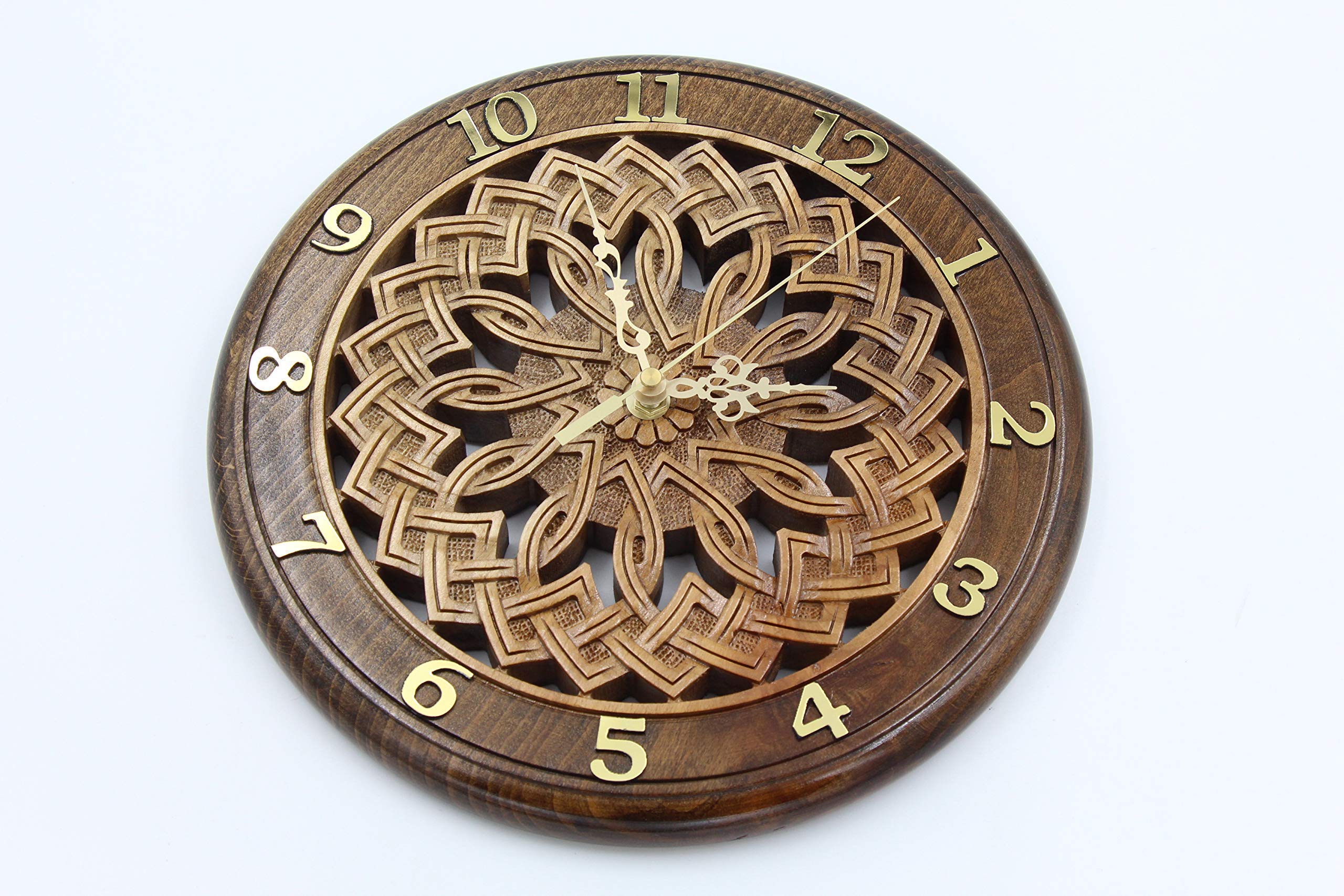 Handmade Wooden Clock with Armenian Ornament - Unique Wall Decor, Carved Wood Art Gift for Home, Office & Wedding Decorations