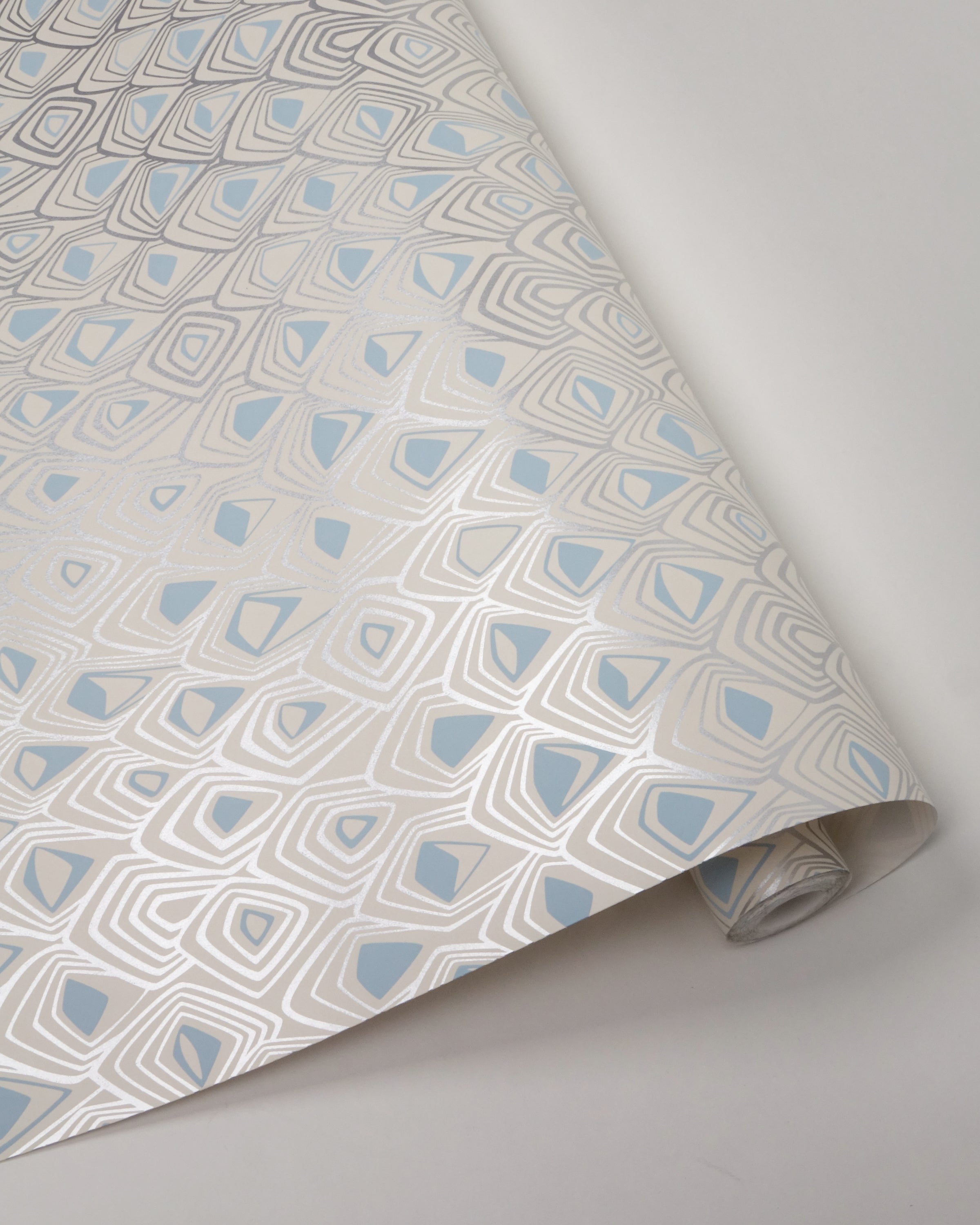 Boho Diamond Wallpaper - Metallic Silver & Fairy Blue on Off White | Peel & Stick Removable Wallpaper for Bedroom, Living Room, Nursery Decor