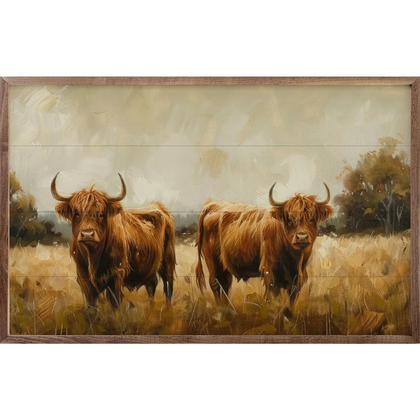 Couple Of Cows Wood Framed Print - Rustic Farmhouse Wall Art Decor for Living Room, Bedroom & Office