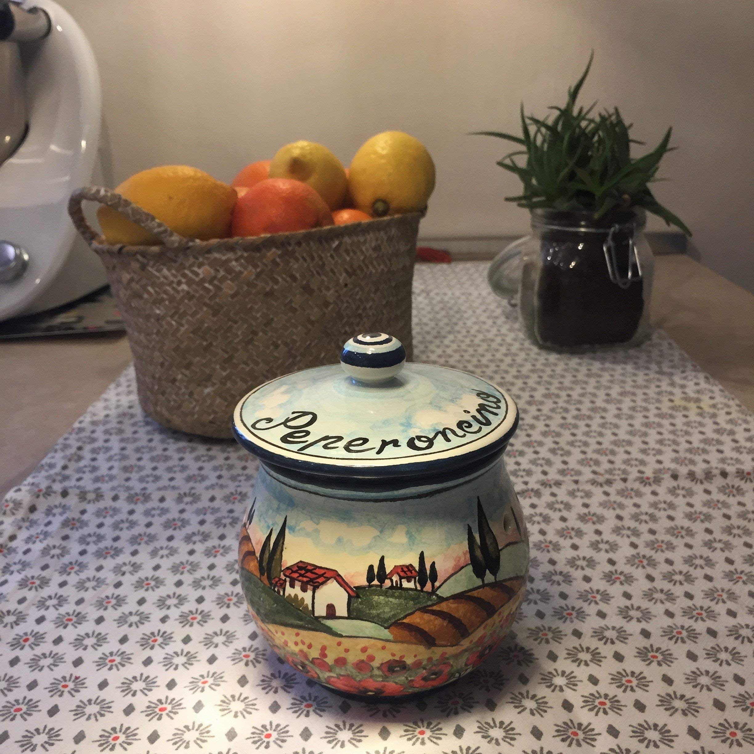 Hand-Painted Italian Ceramic Jar - CERAMICHE D'ARTE PARRINI Artisan Chili Decoration with Poppy Landscape, Made in Tuscany Italy | Perfect for Kitchen Decor, Gift Giving & Home Accents