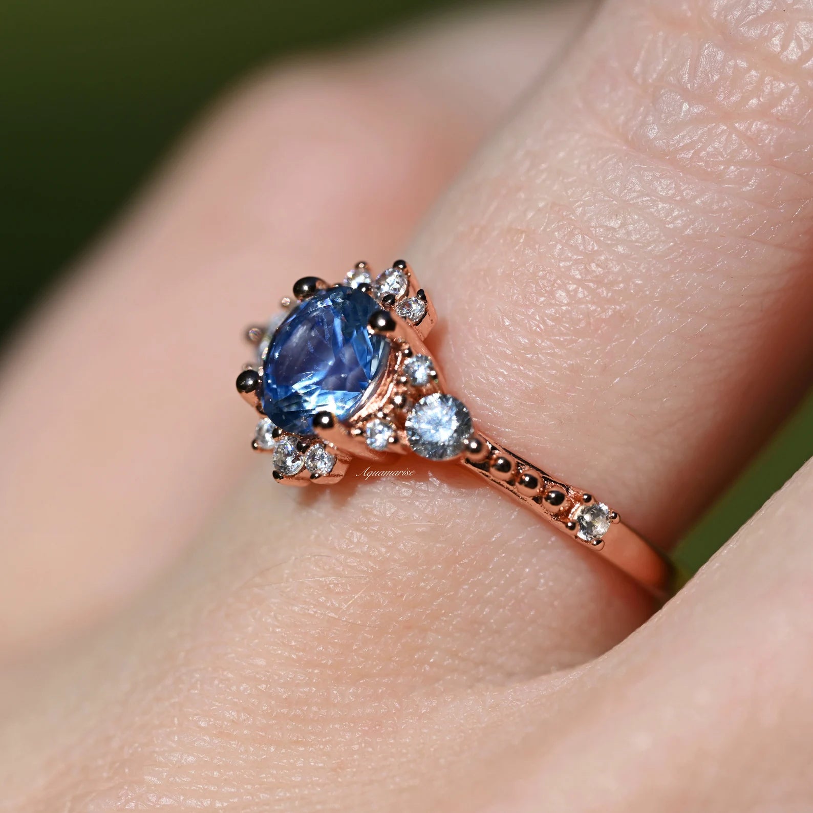 14K Rose Gold Aquamarine Engagement Ring for Women - Elegant March Birthstone Jewelry for Proposals, Anniversaries & Special Occasions