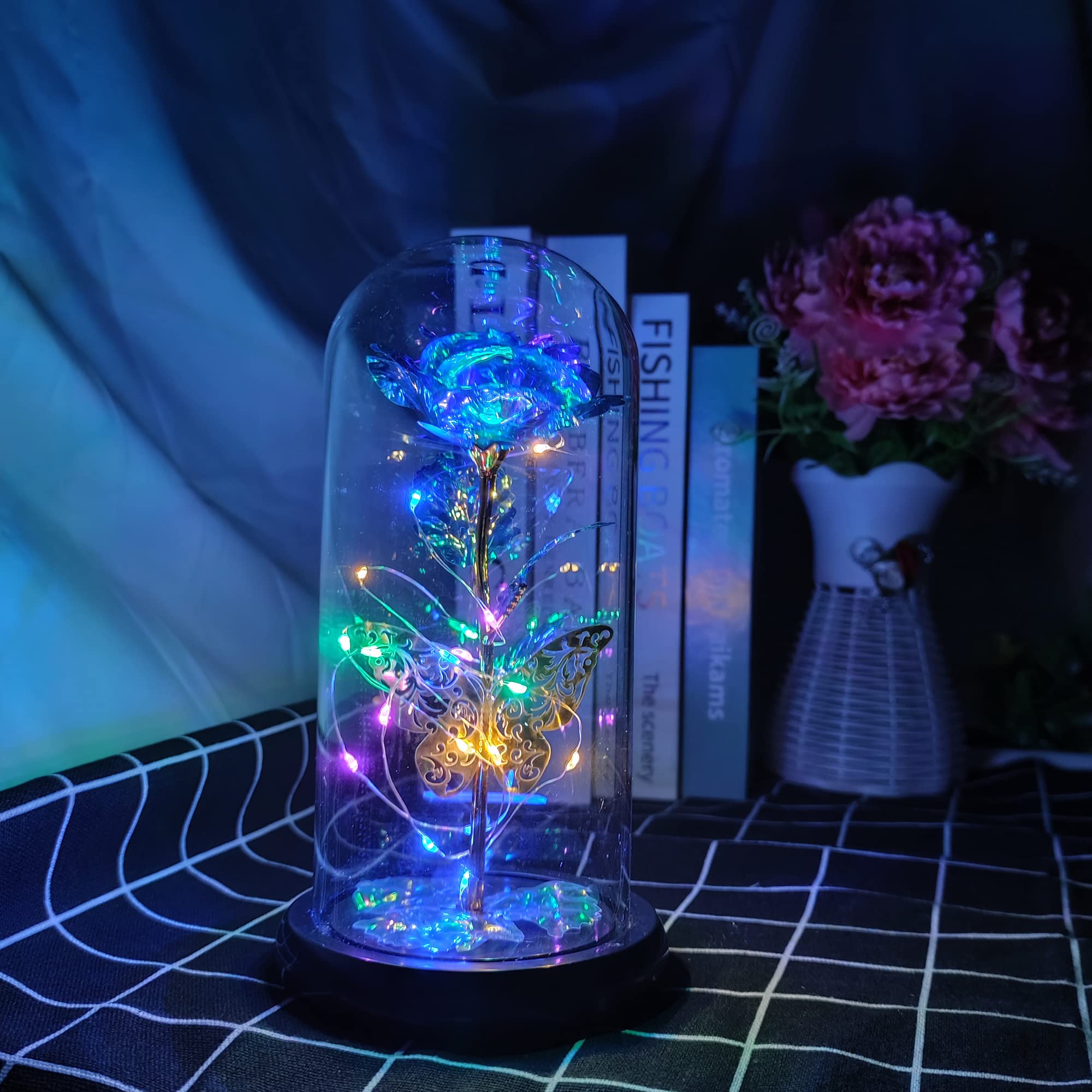 Preserved Blue Rose in Glass Dome - Eternal Rose Gift for Women, Mom, Grandma | Unique Birthday, Mother's Day Gift from Daughter | Perfect for Home Decor, Wedding Centerpiece & Romantic Keepsake